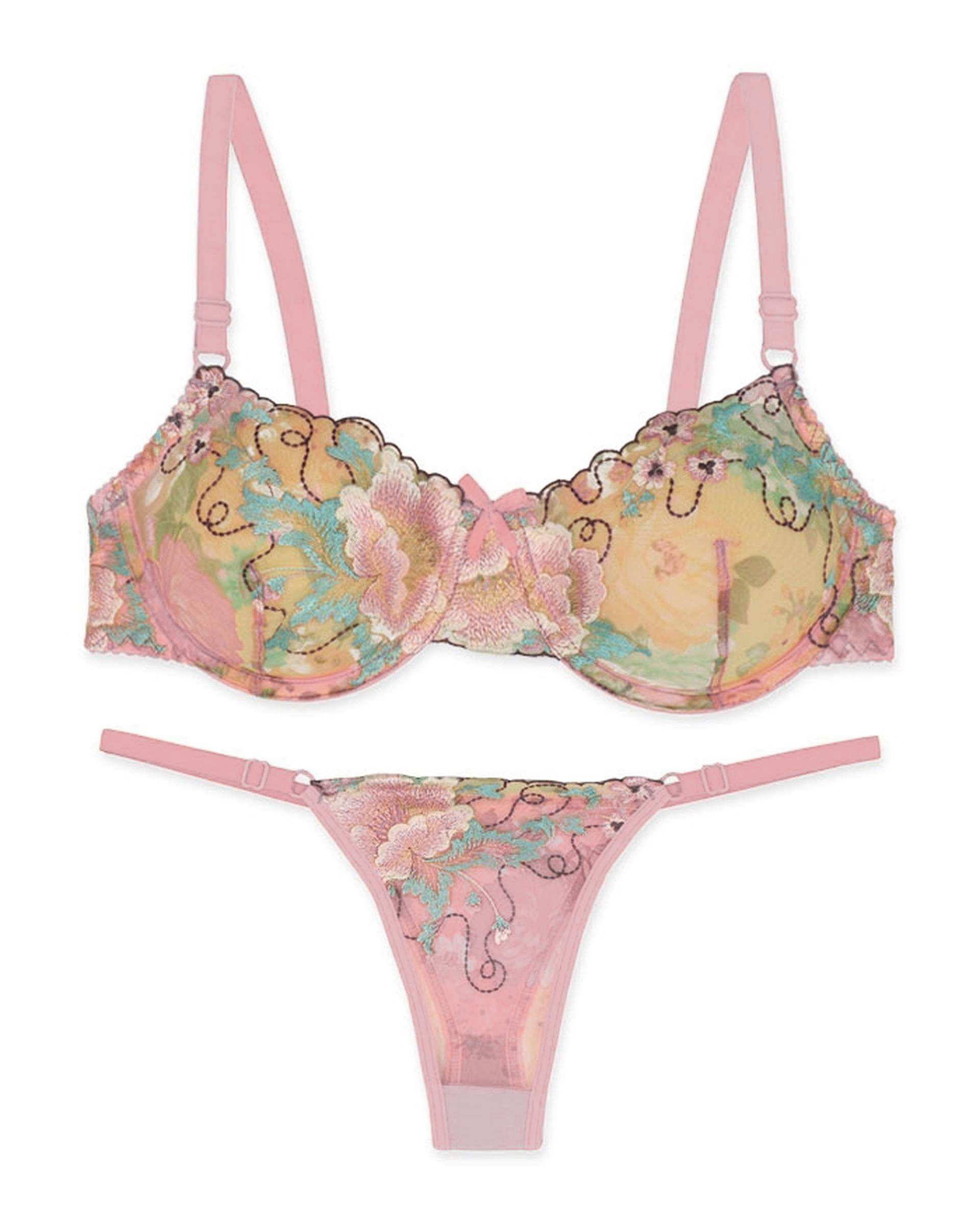 ست شورت و سوتین زنانه گلدوزی Cup B صورتی ژوبین دلربا Delroba کد 2000