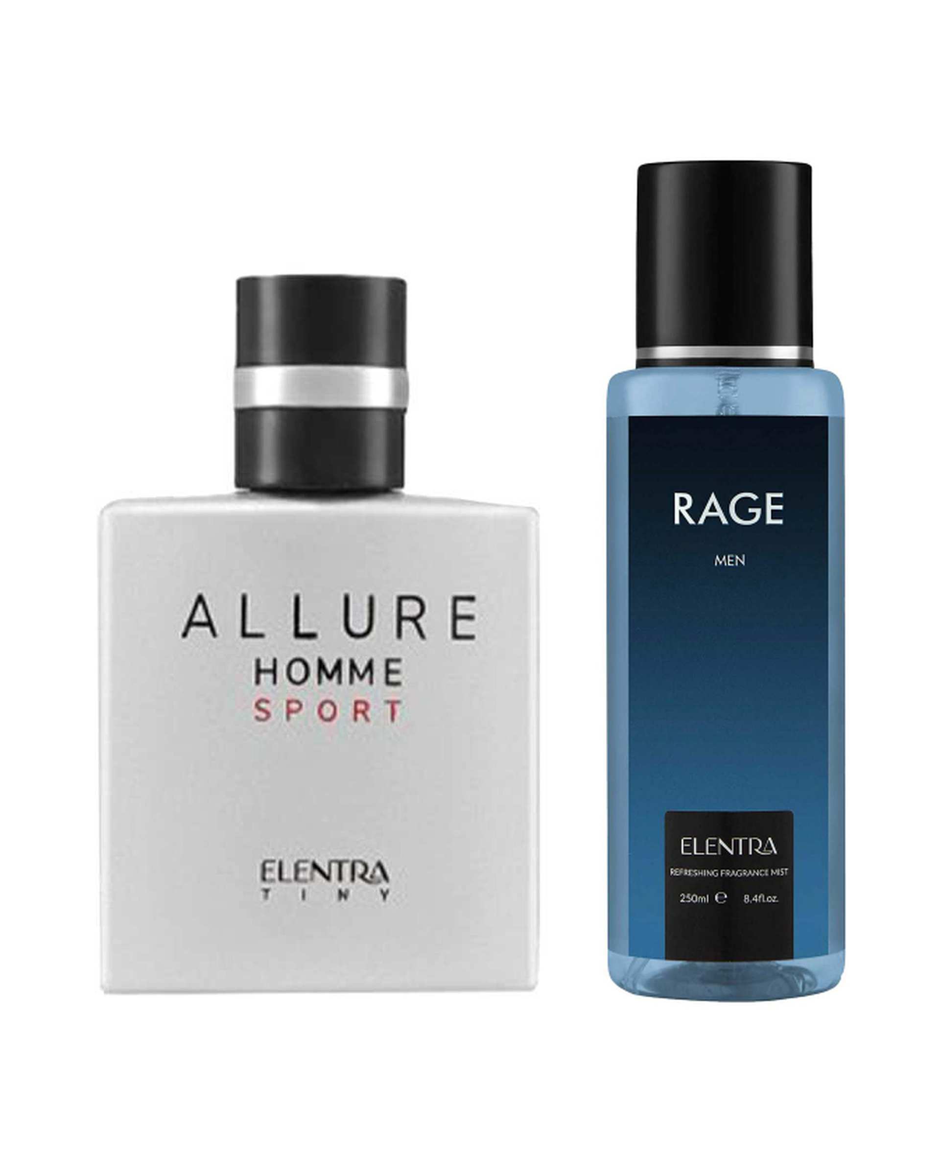 عطر جیبی مردانه النترا تاینی Elentra Tiny مدل Allure sport حجم 35ml به همراه بادی اسپلش النترا Elentra مدل Rage حجم 250ml