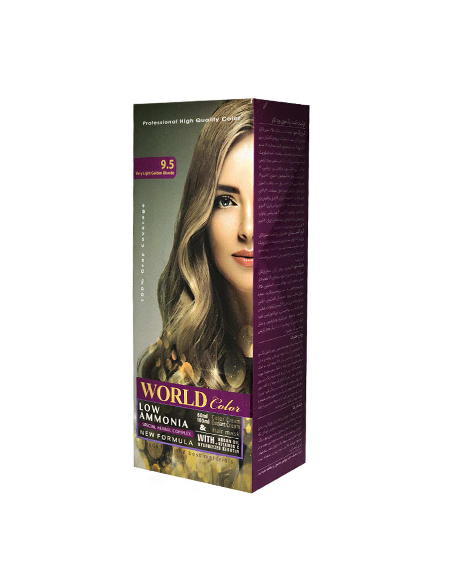 کیت رنگ مو بلوند طلایی خیلی روشن ورد کالر World Color شماره 9.5 G