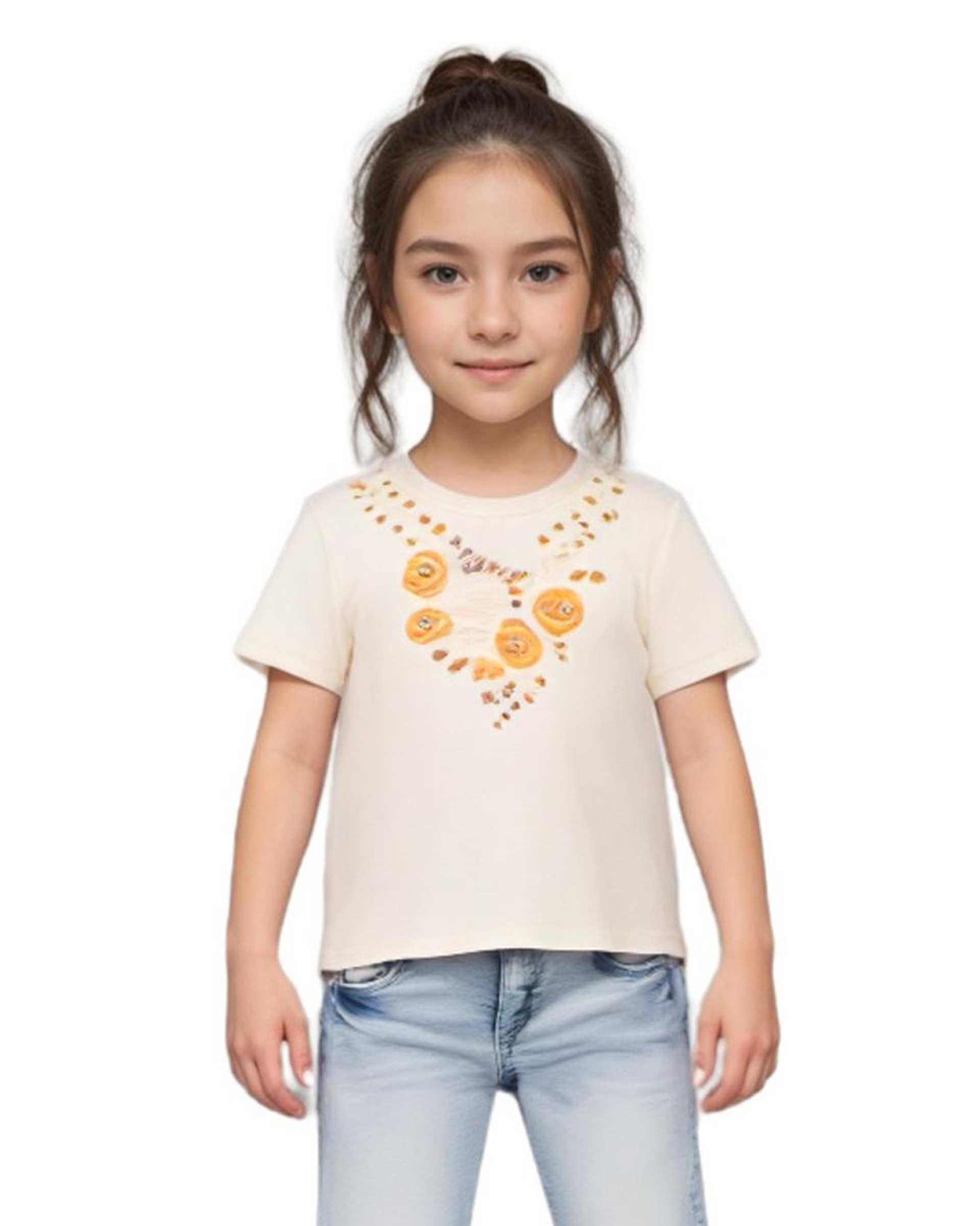 تی شرت دخترانه بژ هومنیتی Whomanity مدل WYKGTSHT9625