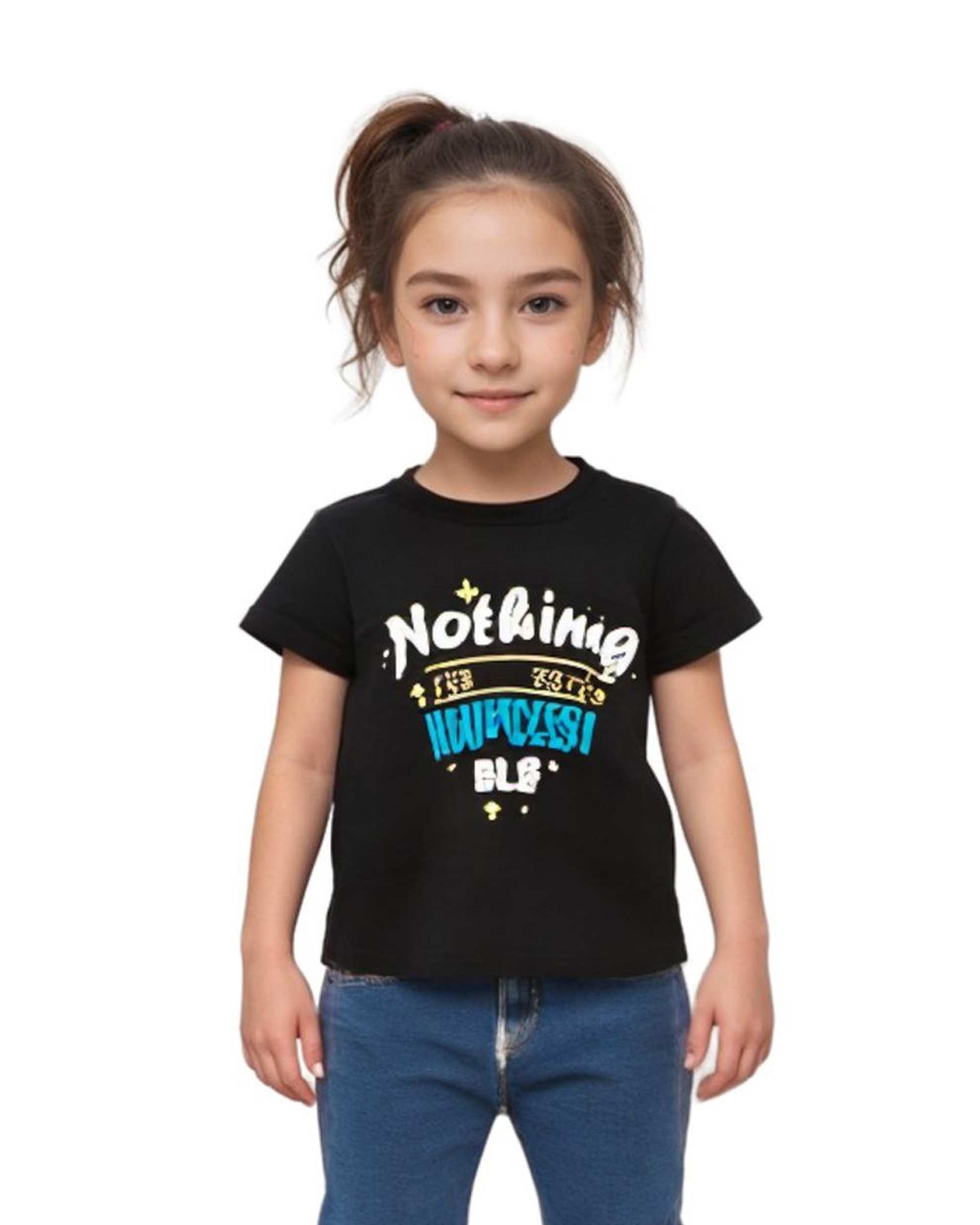 تی شرت دخترانه مشکی هومنیتی Whomanity مدل WYKGTSHT9549