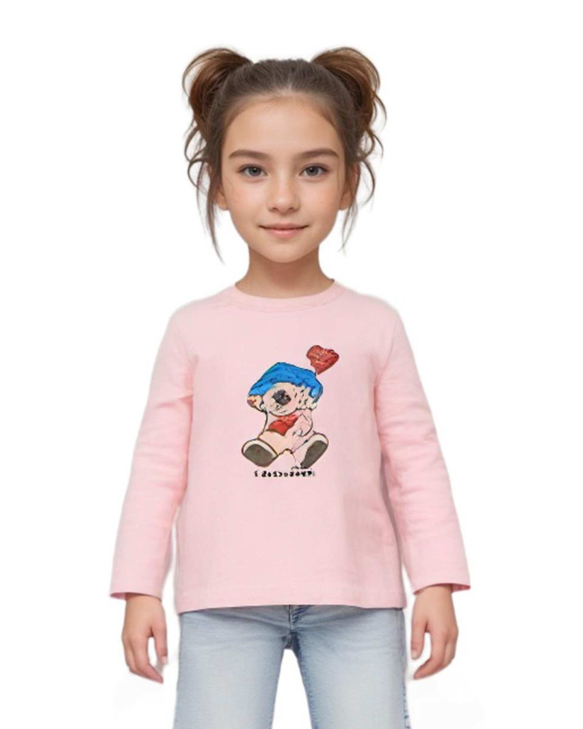 تی شرت دخترانه آستین بلند صورتی هومنیتی Whomanity مدل WYKGTS3010