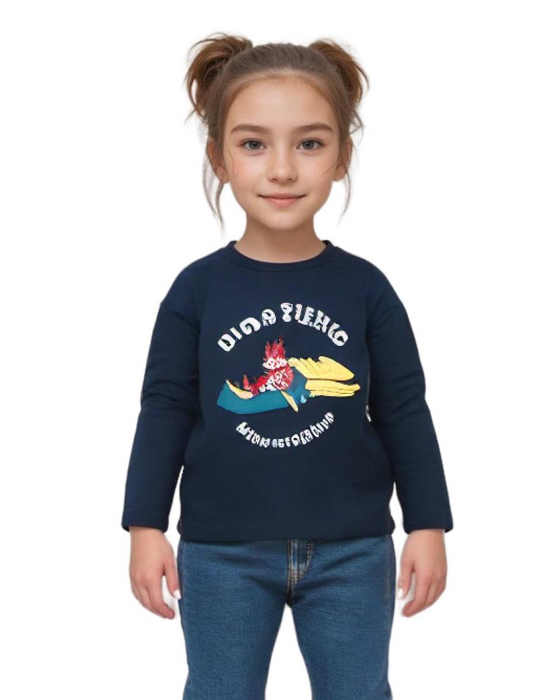 تی شرت دخترانه آستین بلند سرمه ای هومنیتی Whomanity مدل WYKGTS3012