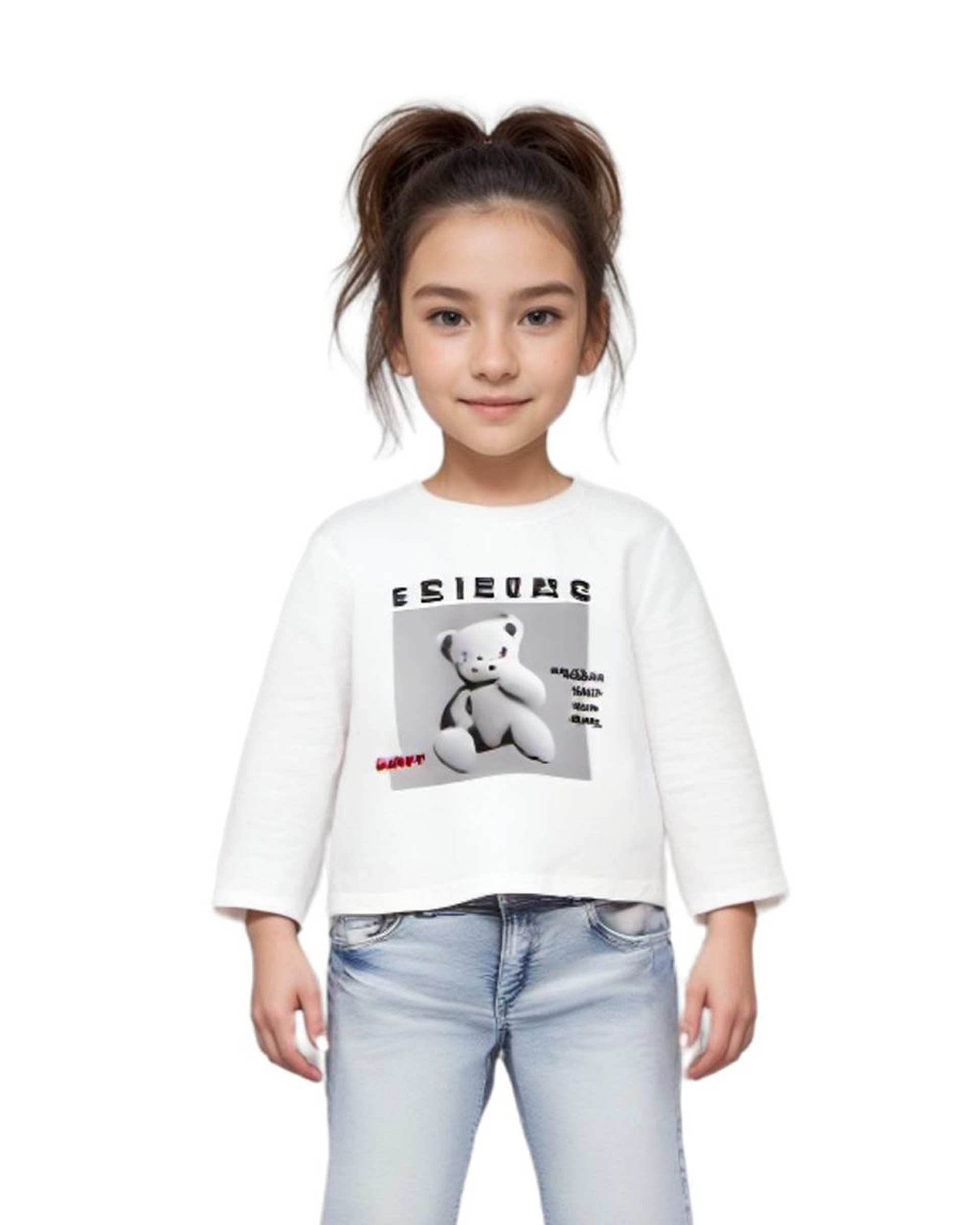 تی شرت دخترانه آستین بلند سفید هومنیتی Whomanity مدل WYKGTS3013