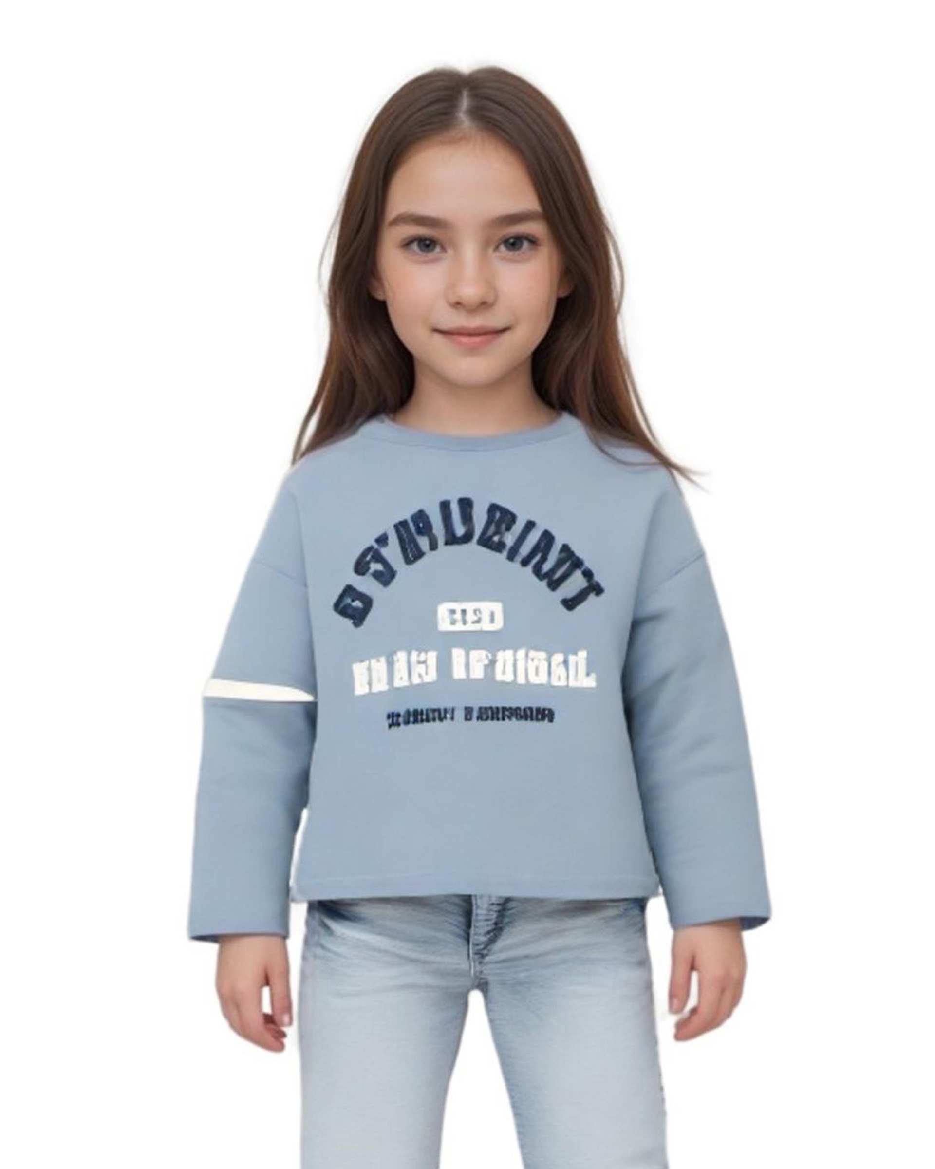 تی شرت دخترانه آستین بلند آبی روشن هومنیتی Whomanity مدل WYKGTS3045