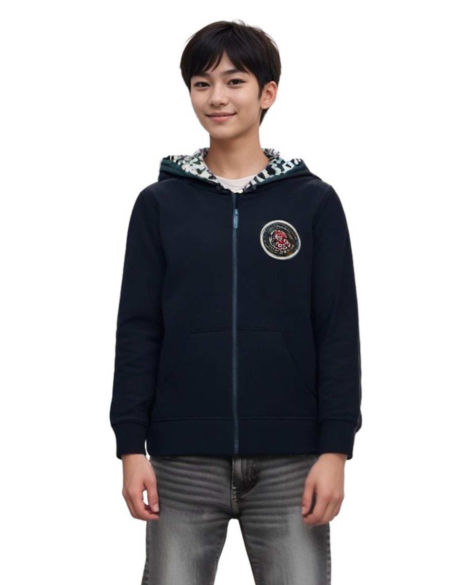 سویشرت پسرانه سرمه ای زیپی هومنیتی Whomanity کد 31008862164