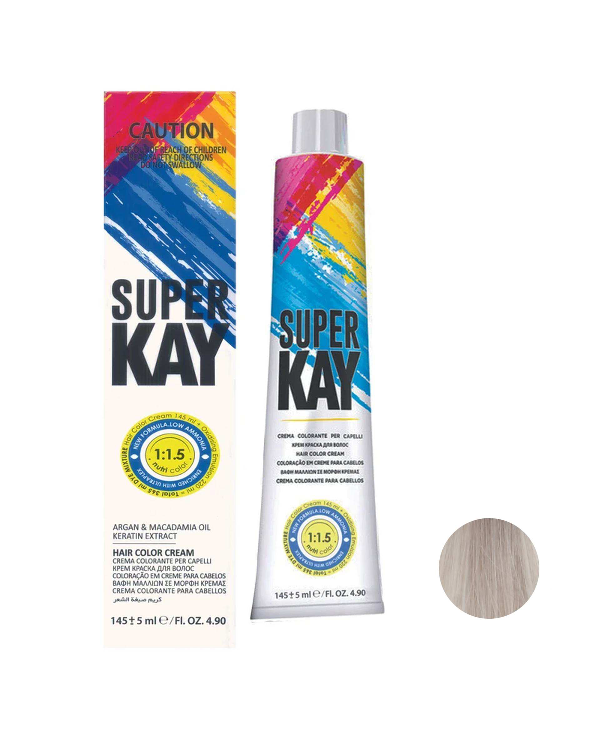 رنگ مو بلوند پلاتینه دودی روشن سوپر کی Super Kay شماره 12.1 حجم 145ml