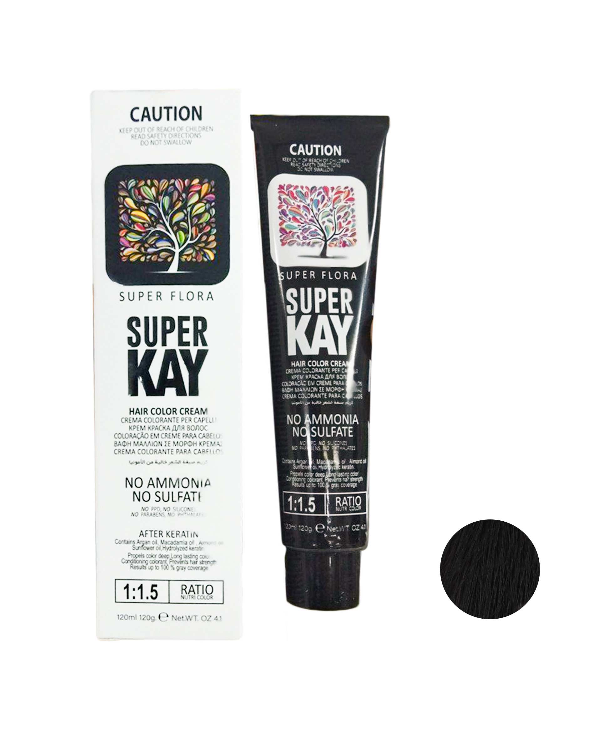 رنگ مو بدون آمونیاک مشکی سوپر کی Super Kay شماره 1.0 حجم 120ml