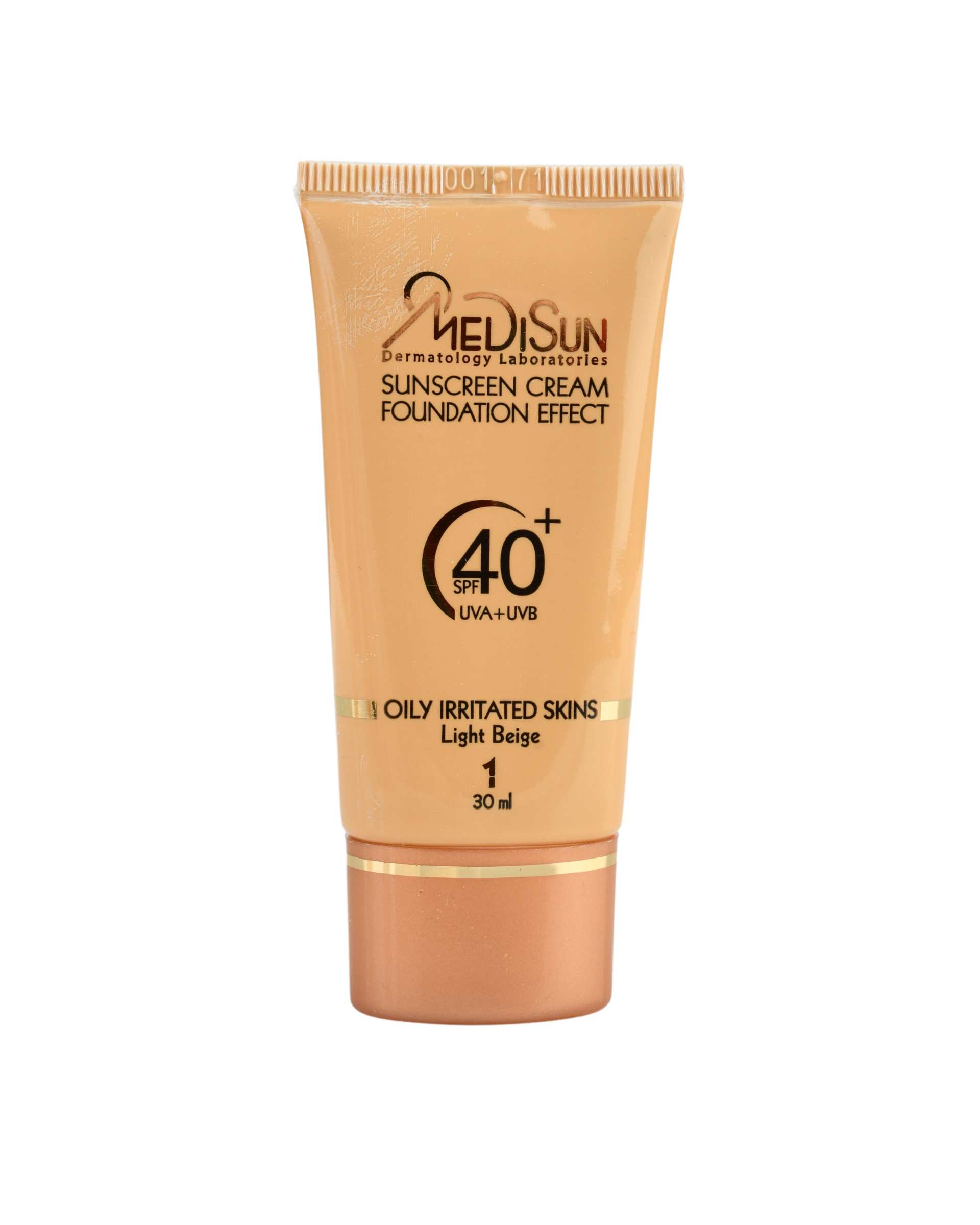 کرم ضد آفتاب رنگی کرم پودری SPF40 مدیسان Medisun مناسب پوست چرب و حساس بژ روشن شماره 1