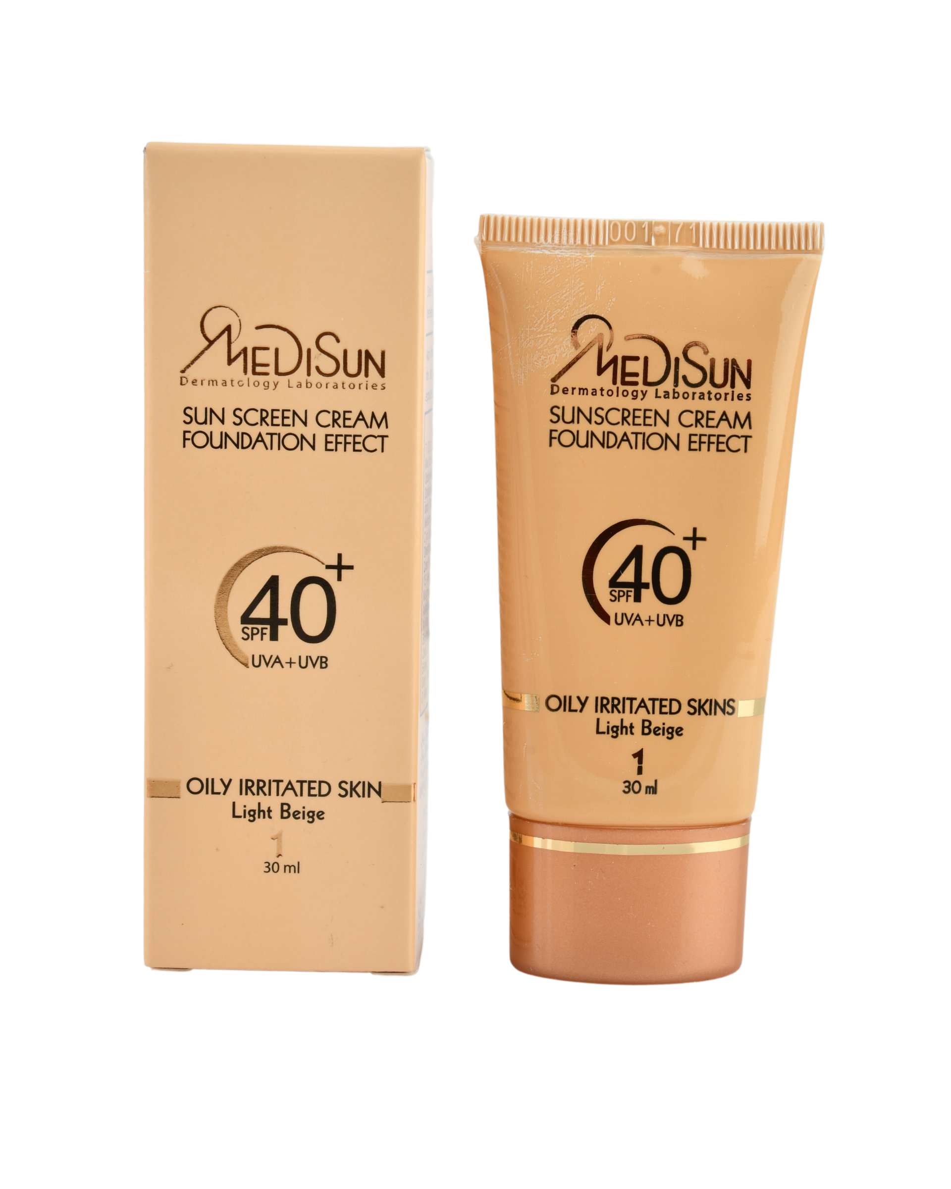 کرم ضد آفتاب رنگی کرم پودری SPF40 مدیسان Medisun مناسب پوست چرب و حساس بژ روشن شماره 1