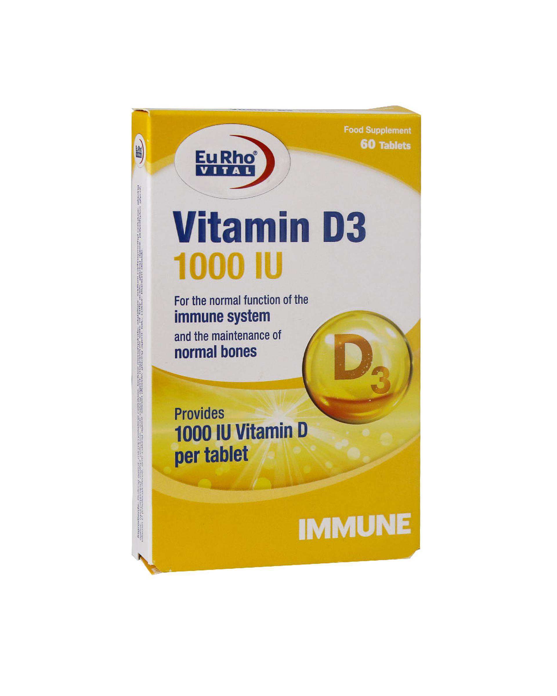 قرص ویتامین D3 1000 واحد یوروویتال بسته 60 عددی