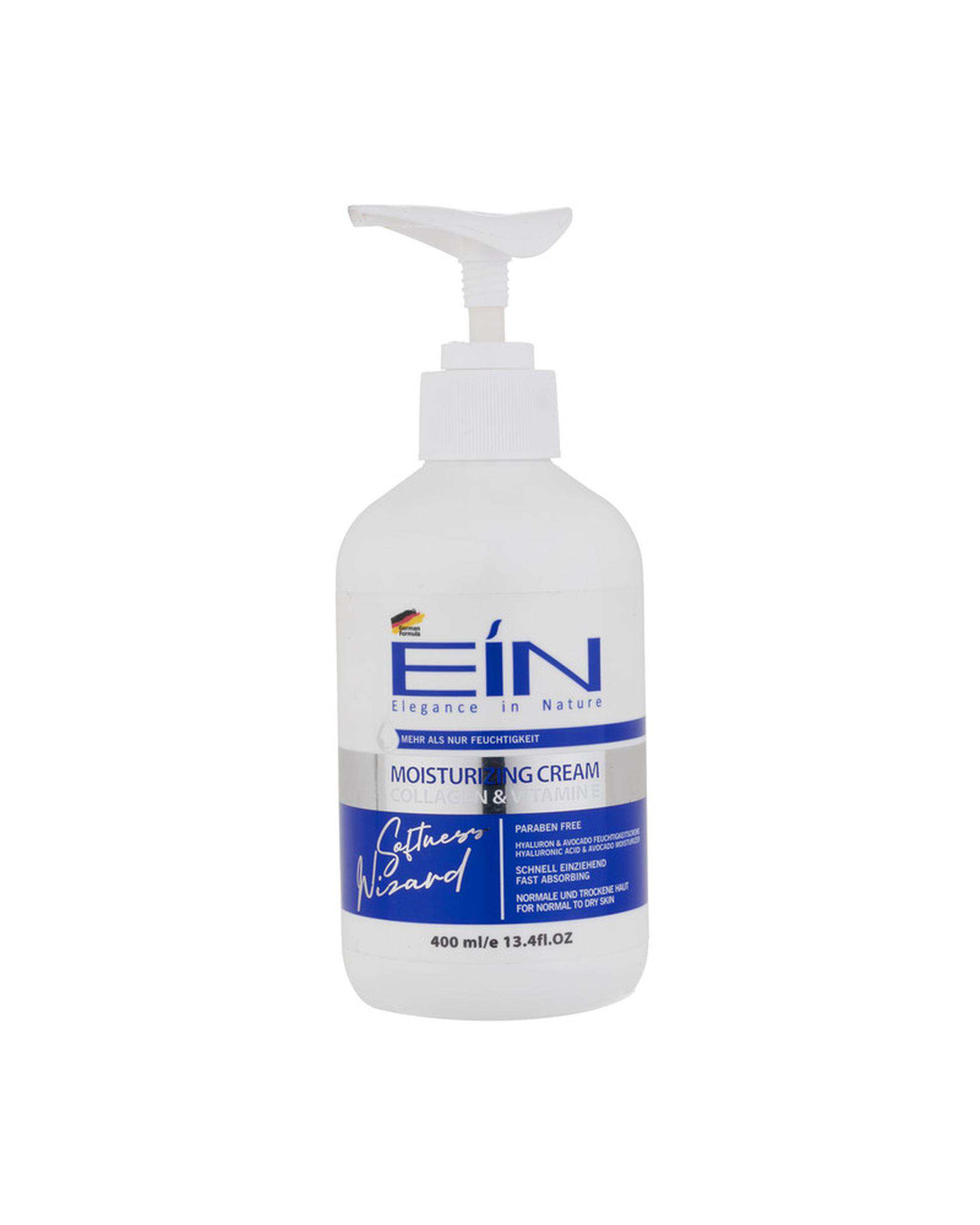 کرم مرطوب کننده پمپی ای آی ان EIN حاوی کلاژن و هیالورونیک اسید حجم 400ml