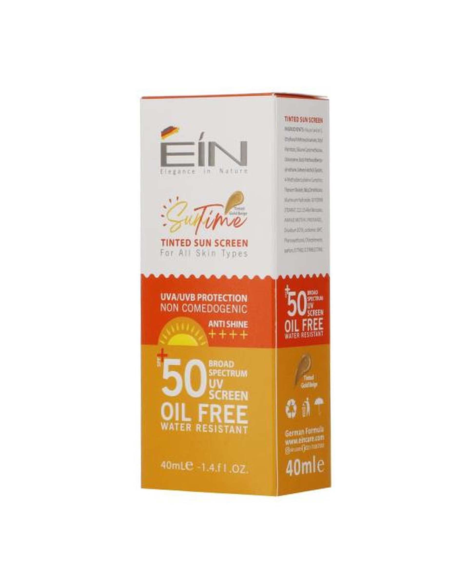 کرم ضد آفتاب رنگی SPF50 ای آی ان EIN بژ طلایی 40ml