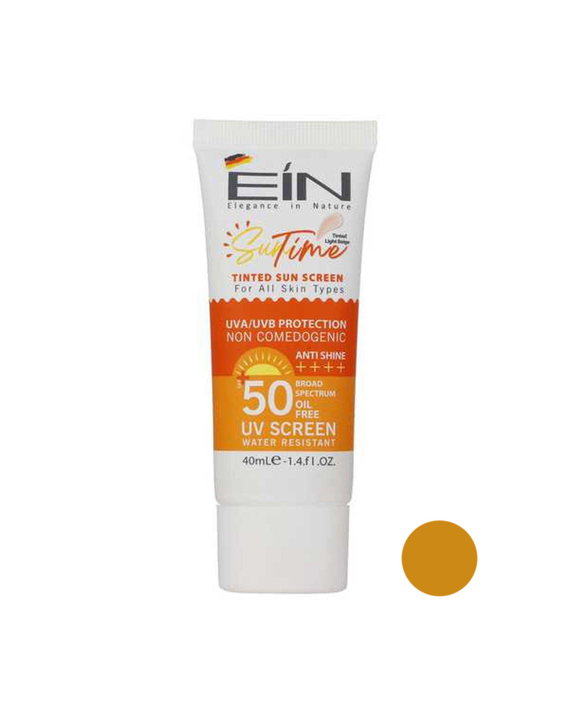 کرم ضد آفتاب رنگی SPF50 ای آی ان EIN مدل Suntime بژ روشن 40ml