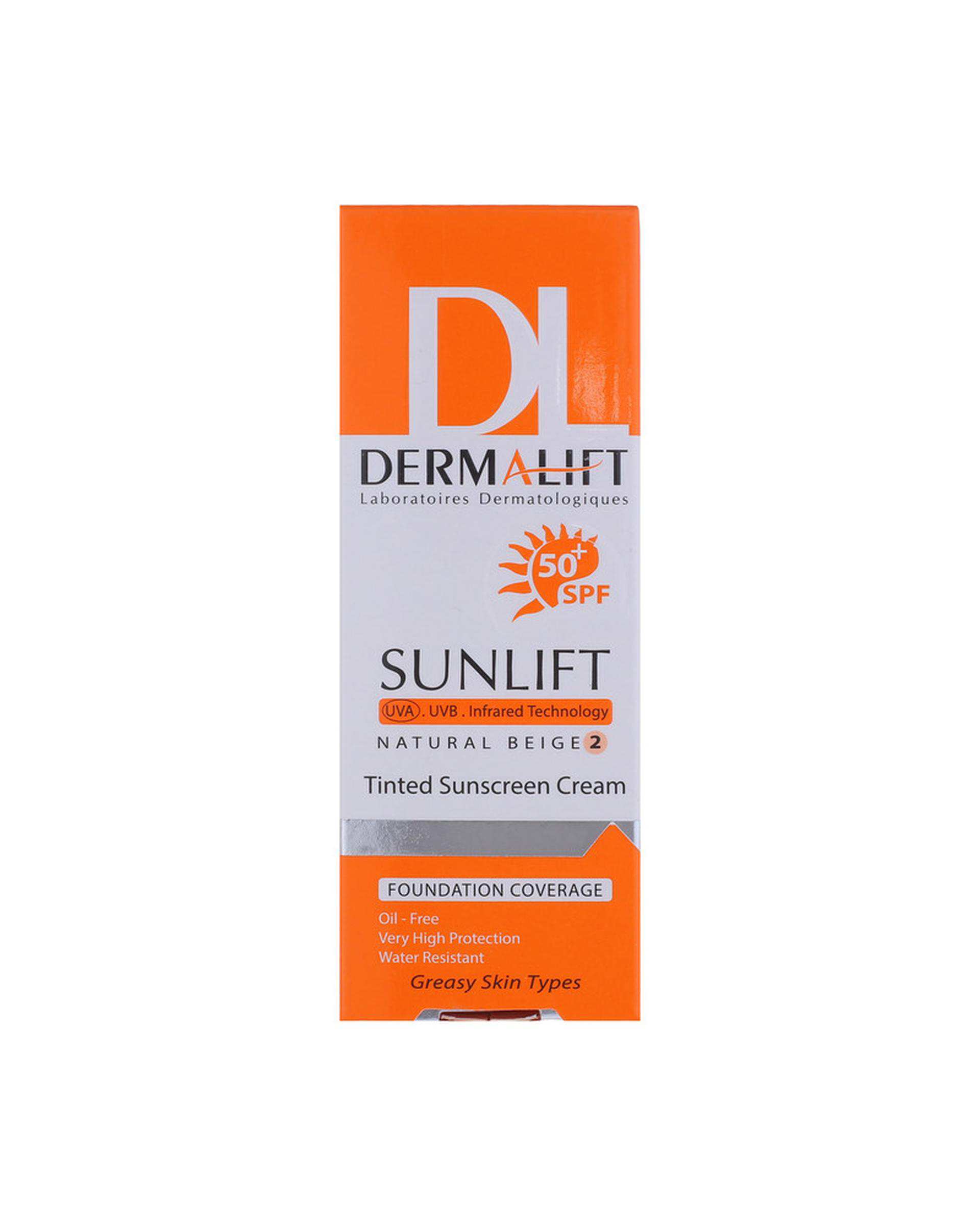 کرم ضد آفتاب رنگی SPF50 درمالیفت Dermalift مناسب پوست چرب شماره 02 حجم 40ml