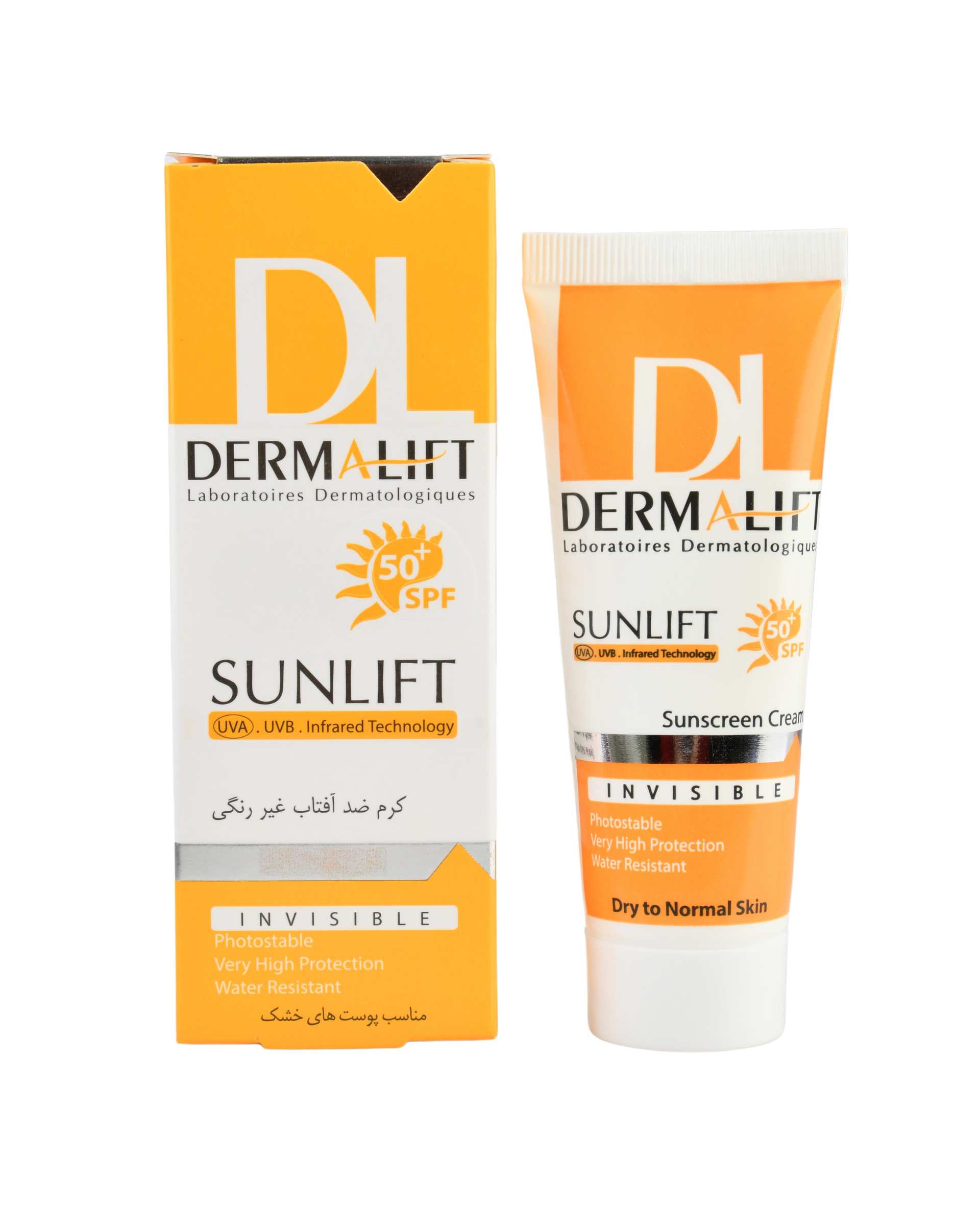 کرم ضد آفتاب بی رنگ SPF50 درمالیفت Dermalift مناسب پوست خشک 40ml