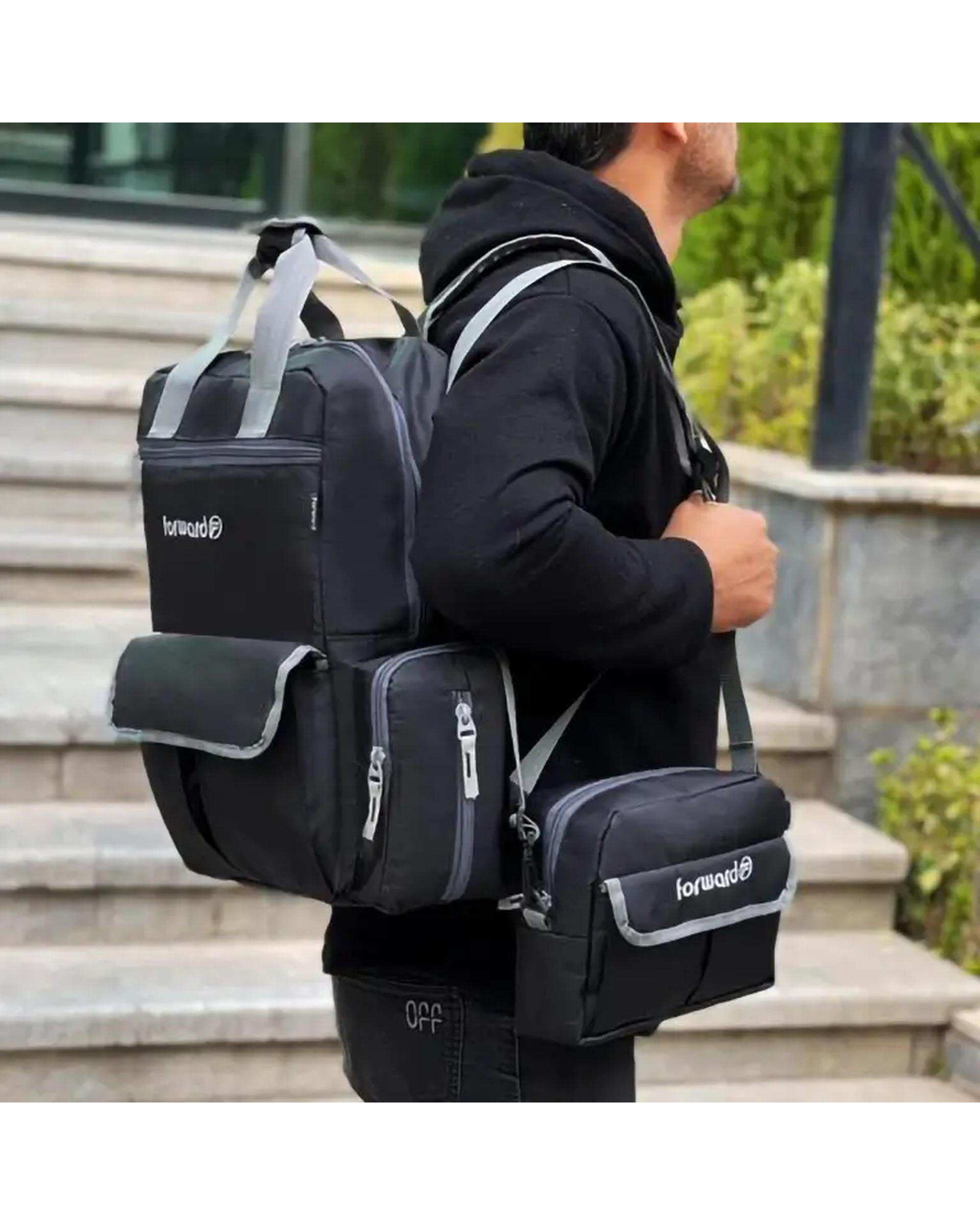 کوله پشتی سیسمونی مشکی فوروارد Forward مدل FCLT3345 به همراه کیف دوشی