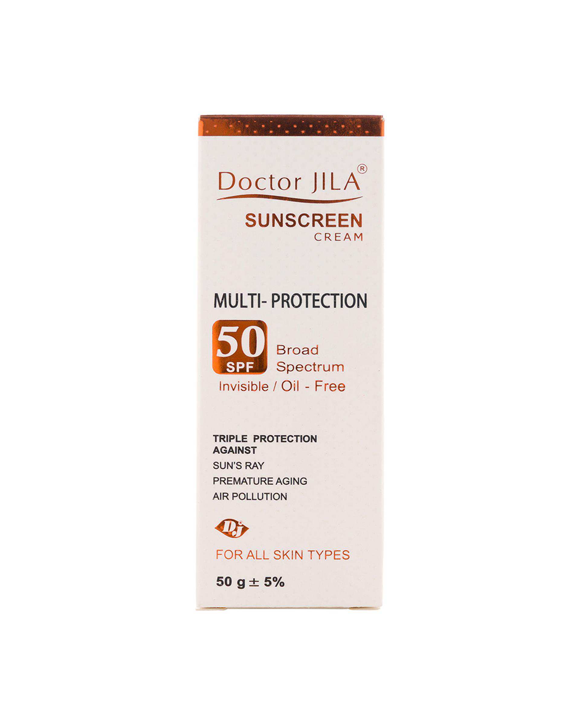 کرم ضد آفتاب SPF50 مولتی پروتکشن بی رنگ دکتر ژیلا Doctor Jila