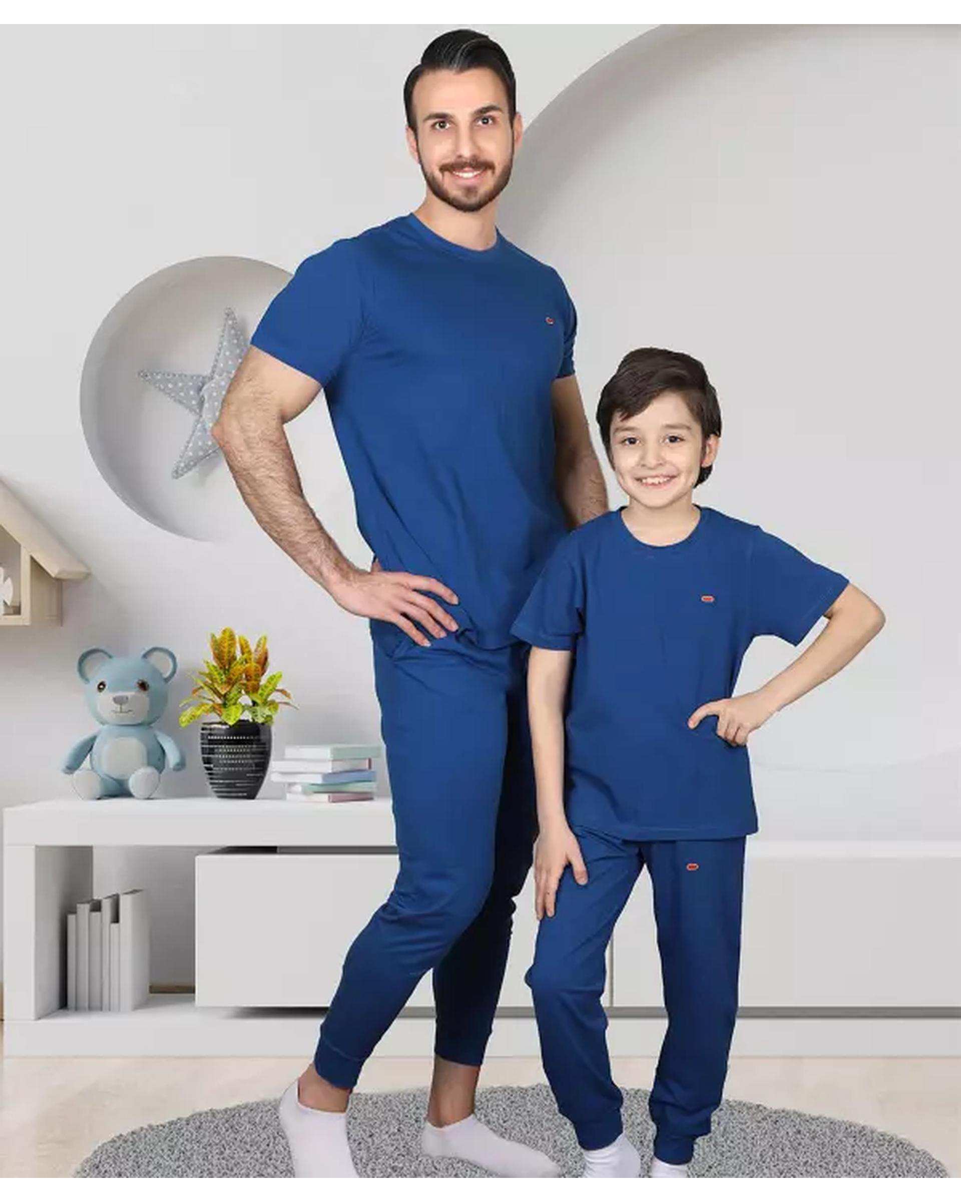 ست تی شرت و شلوار پسرانه آبی نفتی مادر Madar مدل راک