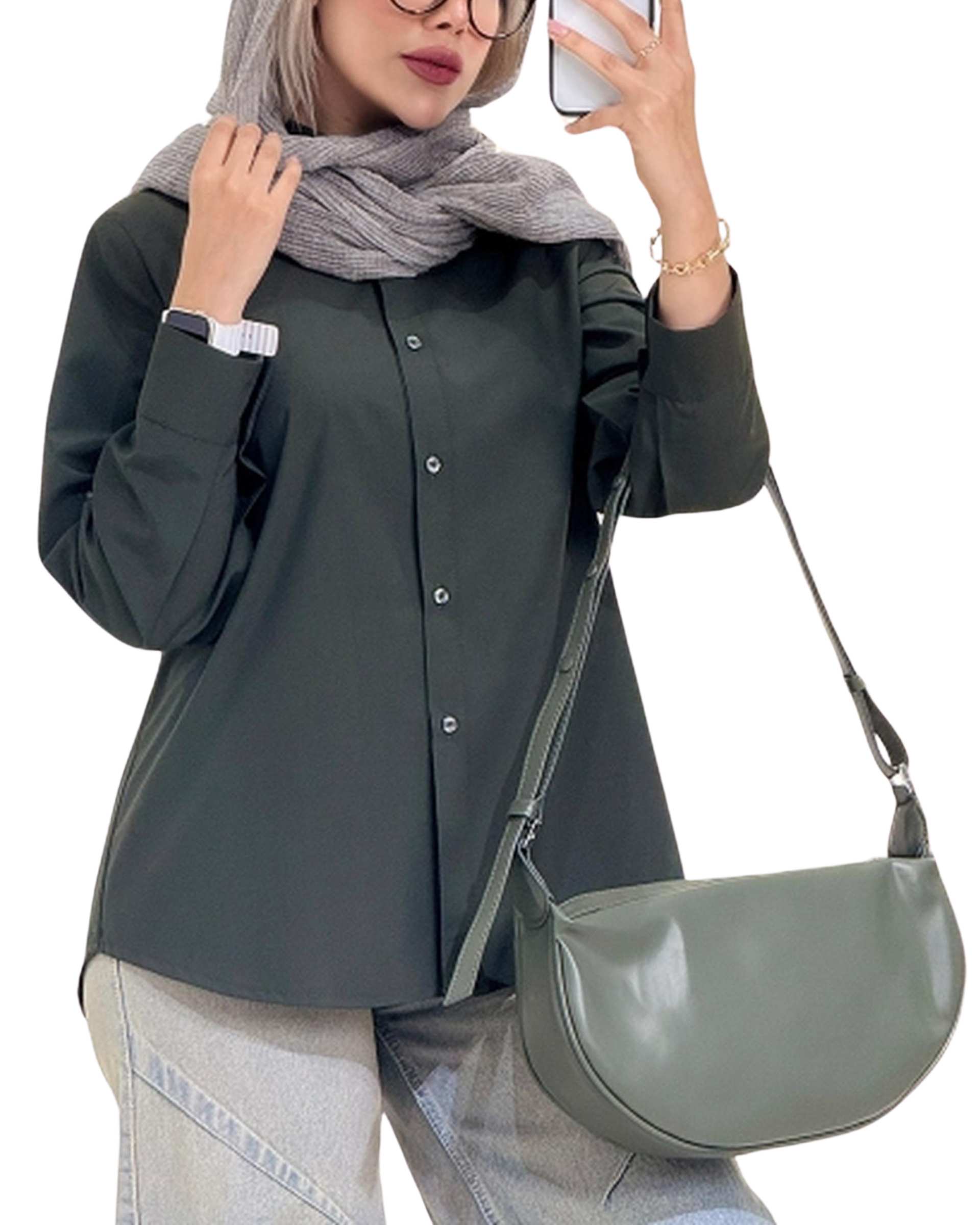 شومیز زنانه سبز زیتونی کد 17286