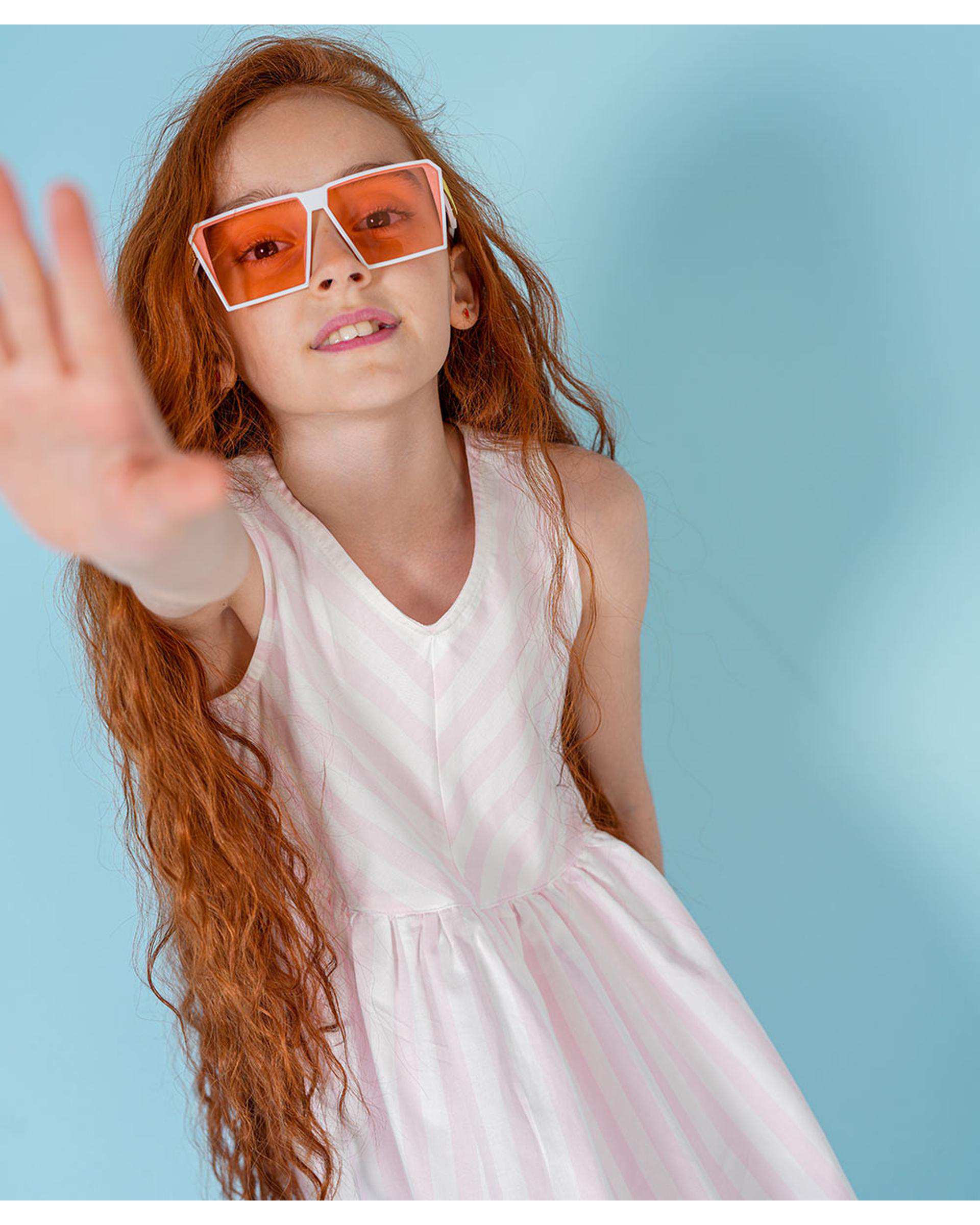 پیراهن دخترانه سفید صورتی ملورینا Melorina کد 8153