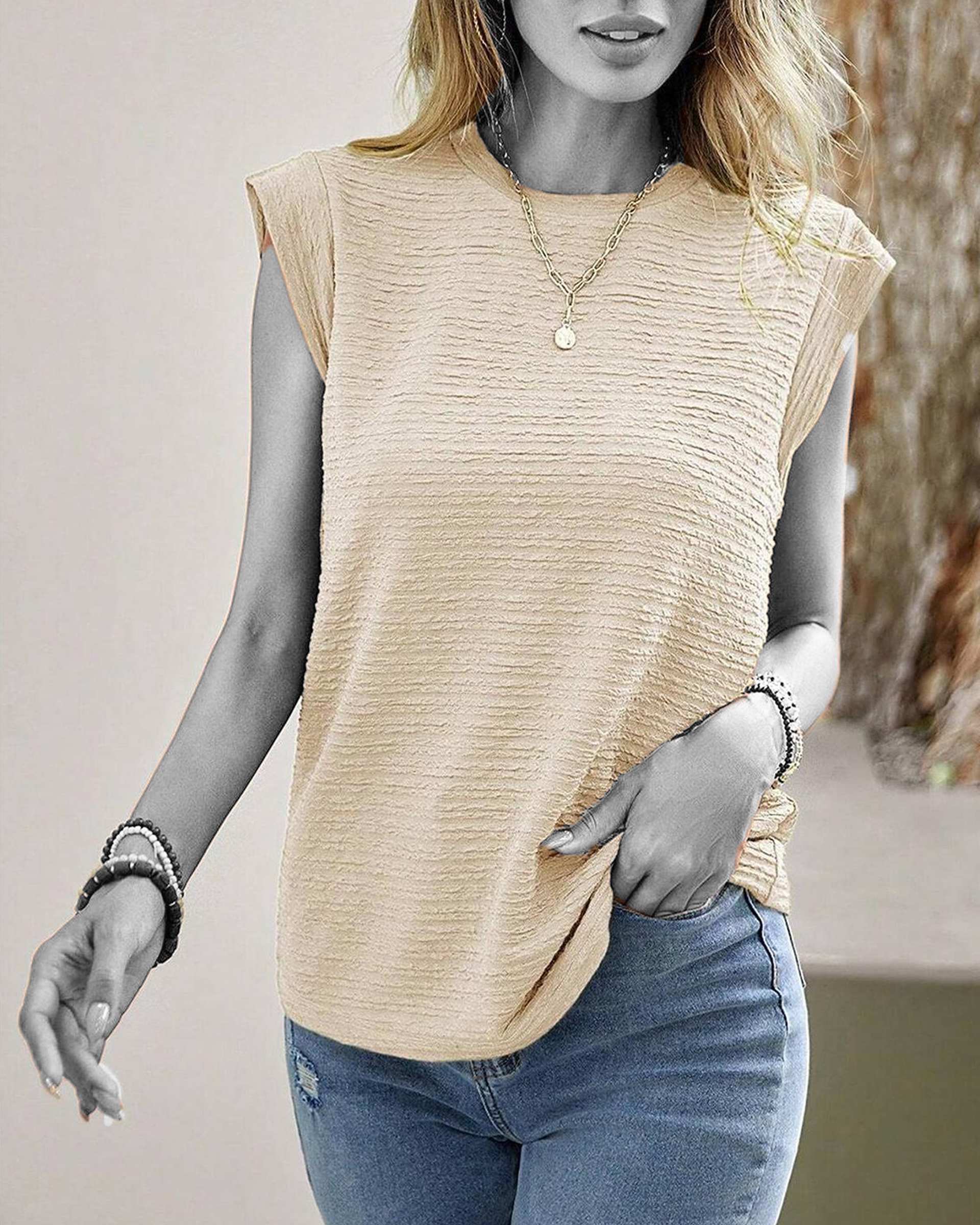 بلوز زنانه بژ هومنیتی Whomanity مدل LC25223828-P15
