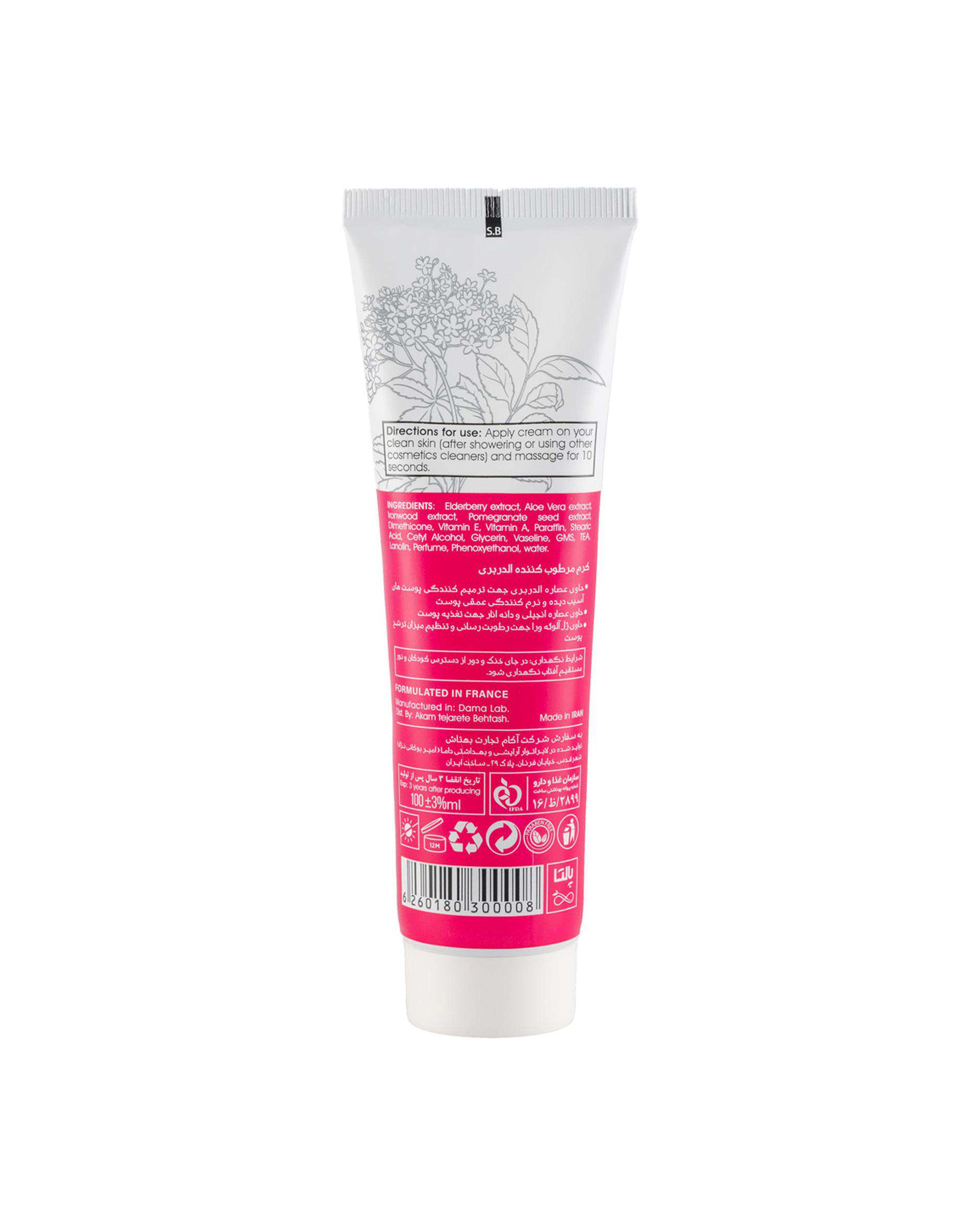 کرم مرطوب کننده دست و صورت تیوپی پالتا Paletta مدل ElderBerry مناسب پوست چرب حجم 100ml