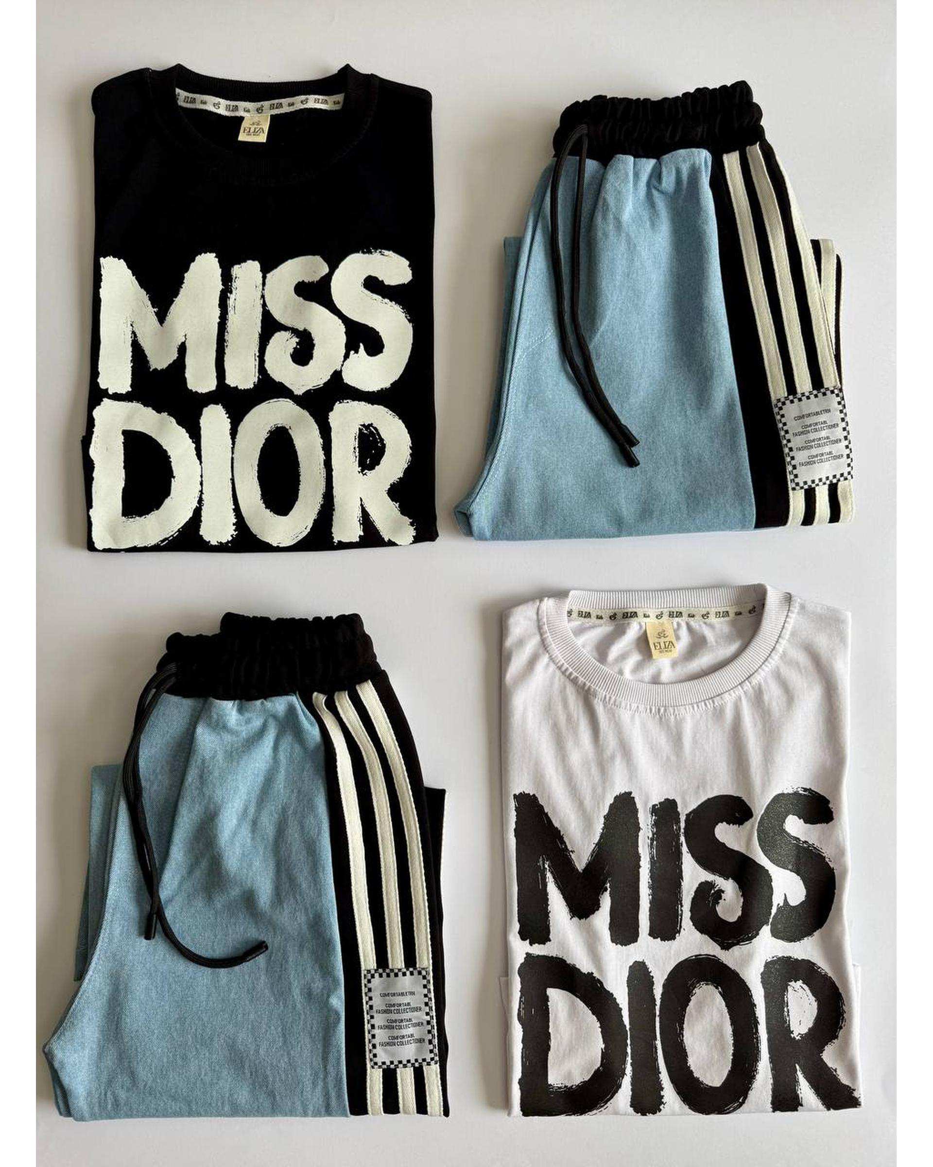 ست تی شرت و شلوار جین دخترانه آبی سفید الیزا کیدز Eliza Kids کد 470 مدل Miss Dior