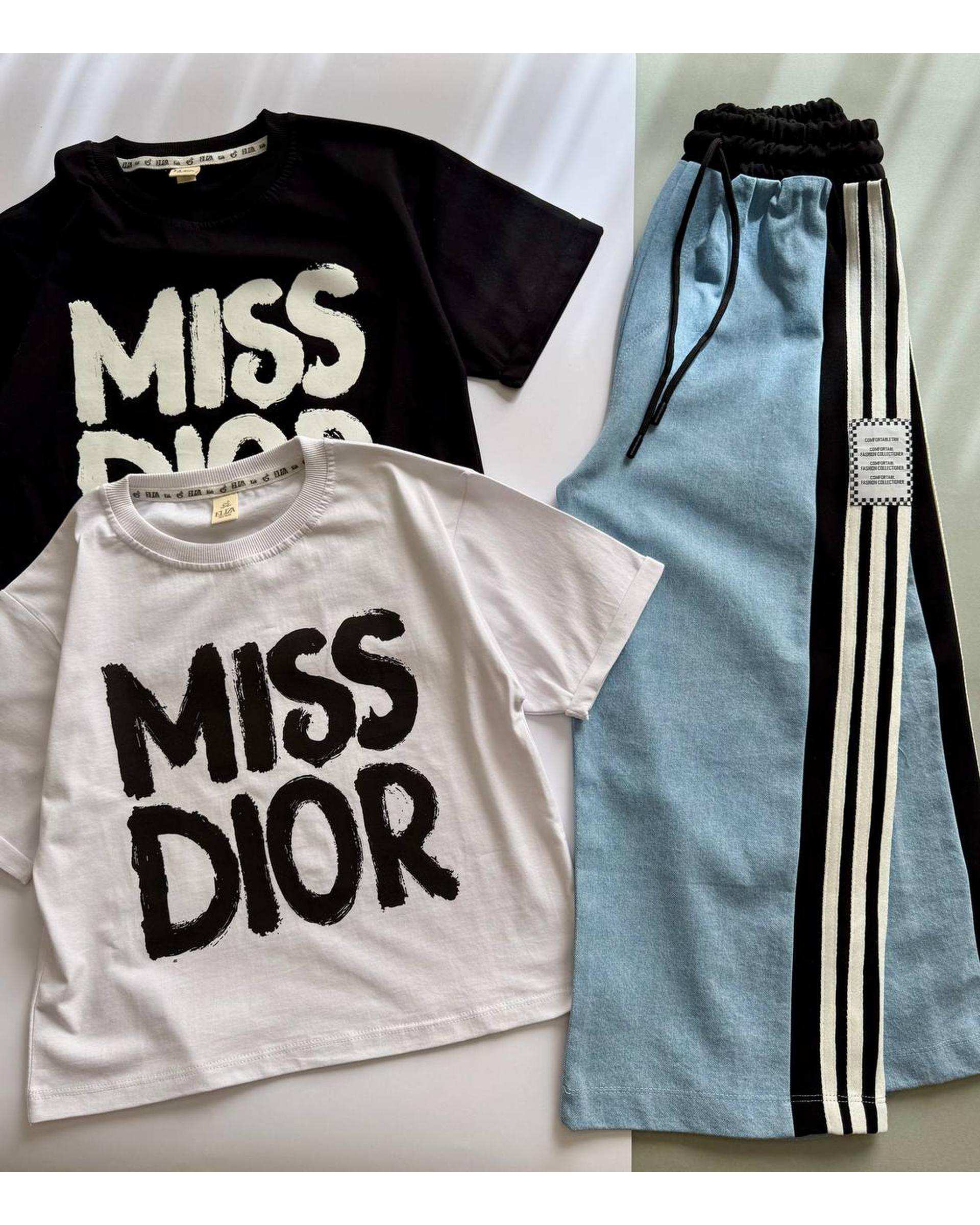 ست تی شرت و شلوار جین دخترانه آبی سفید الیزا کیدز Eliza Kids کد 470 مدل Miss Dior