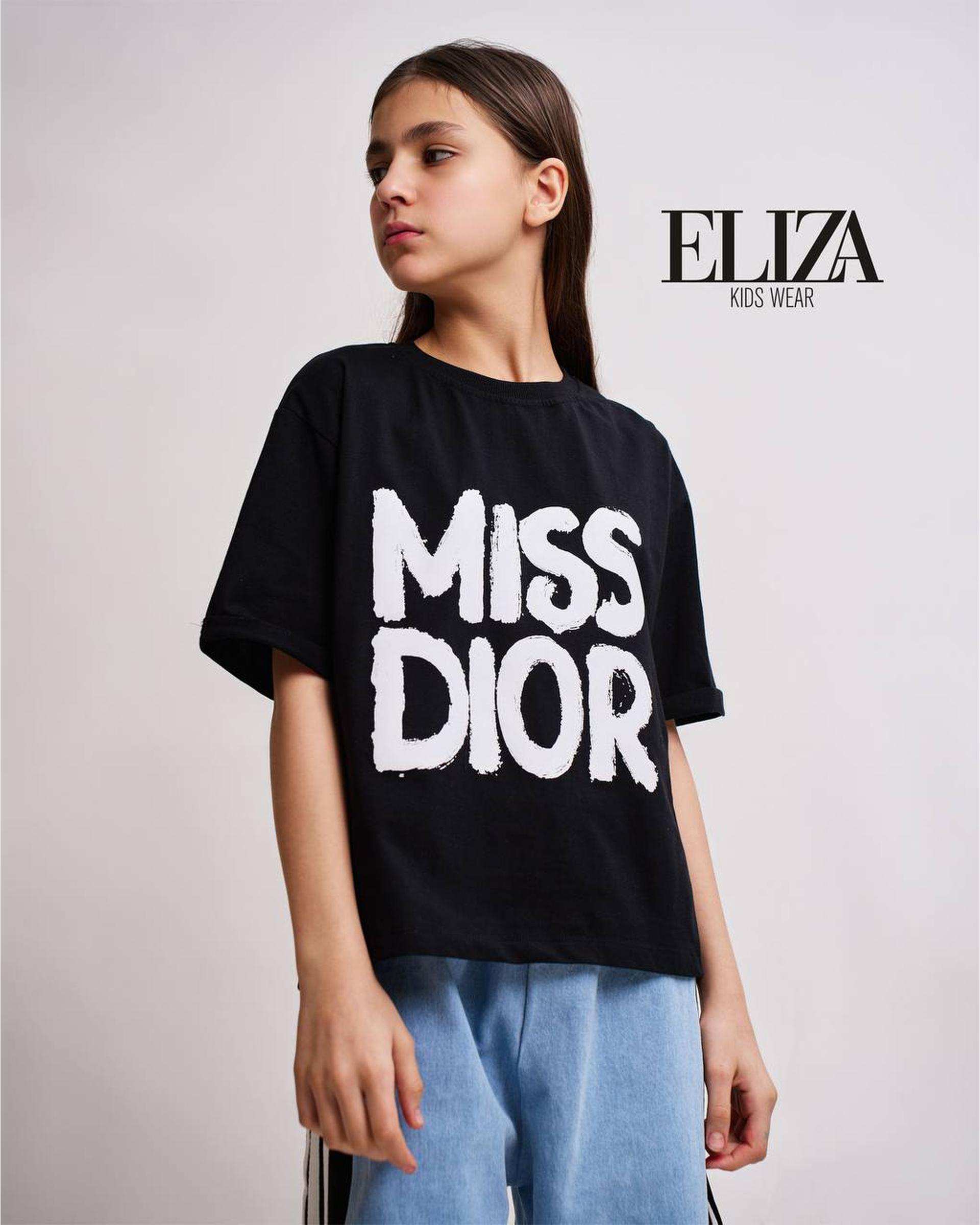 ست تی شرت و شلوار جین دخترانه آبی مشکی الیزا کیدز Eliza Kids کد 470 مدل Miss Dior