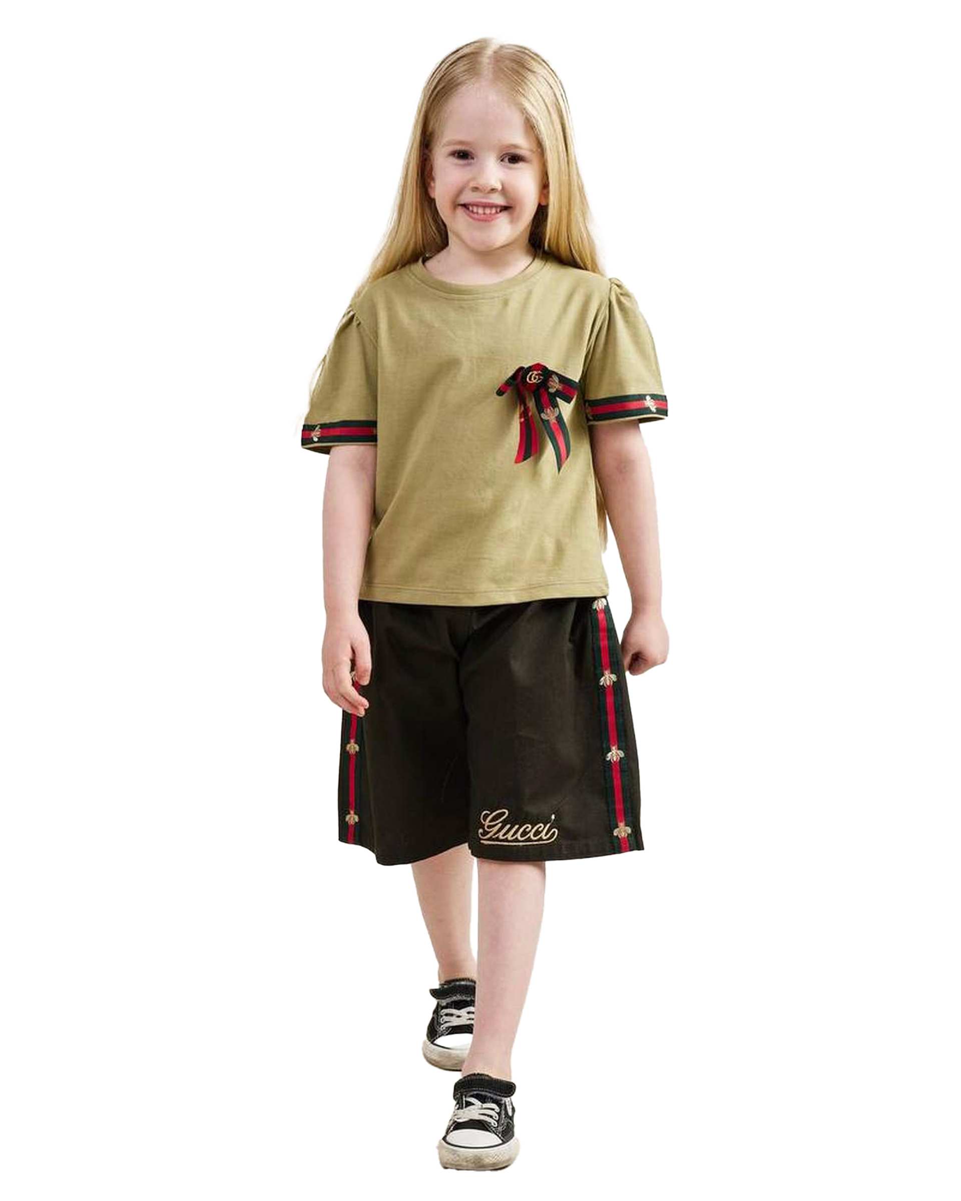 ست تی شرت و شلوارک دخترانه سبز الیزا کیدز Eliza Kids کد 460 طرح Gucci