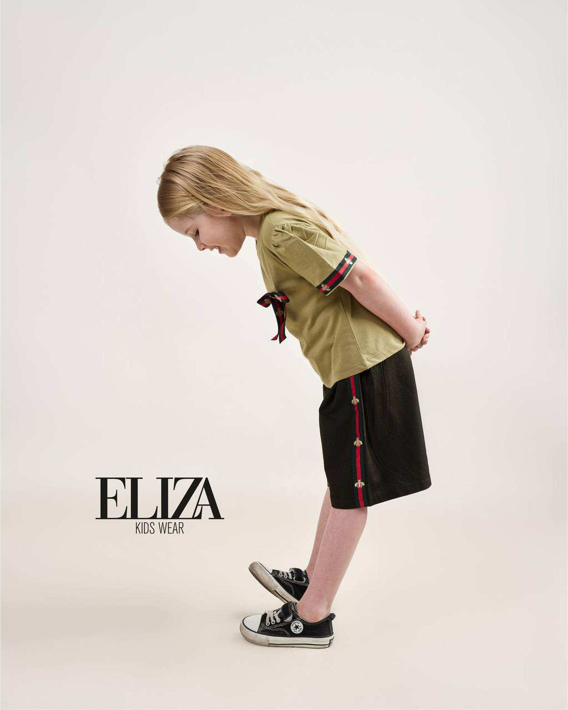 ست تی شرت و شلوارک دخترانه سبز الیزا کیدز Eliza Kids کد 460 طرح Gucci