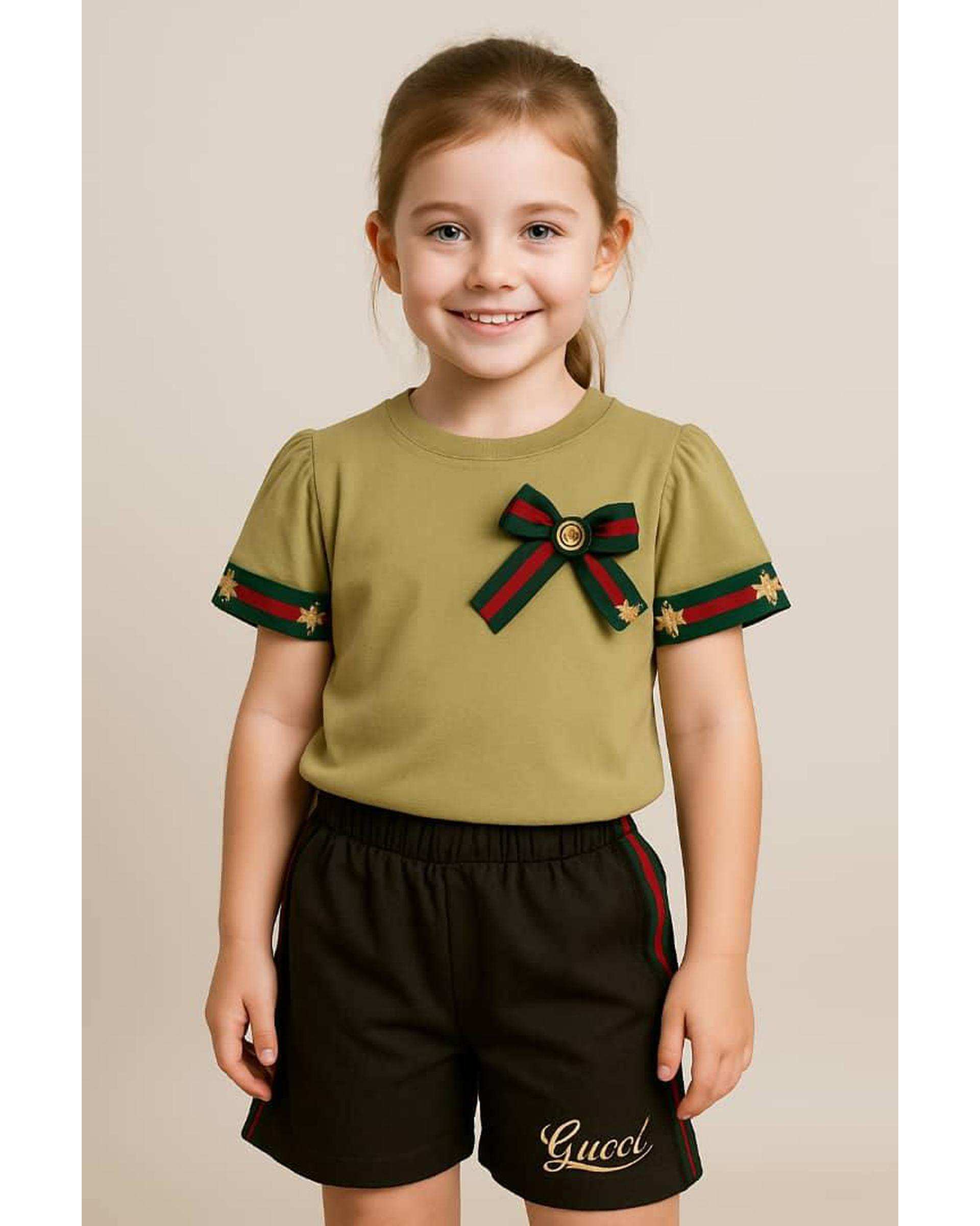 ست تی شرت و شلوارک دخترانه سبز الیزا کیدز Eliza Kids کد 460 طرح Gucci