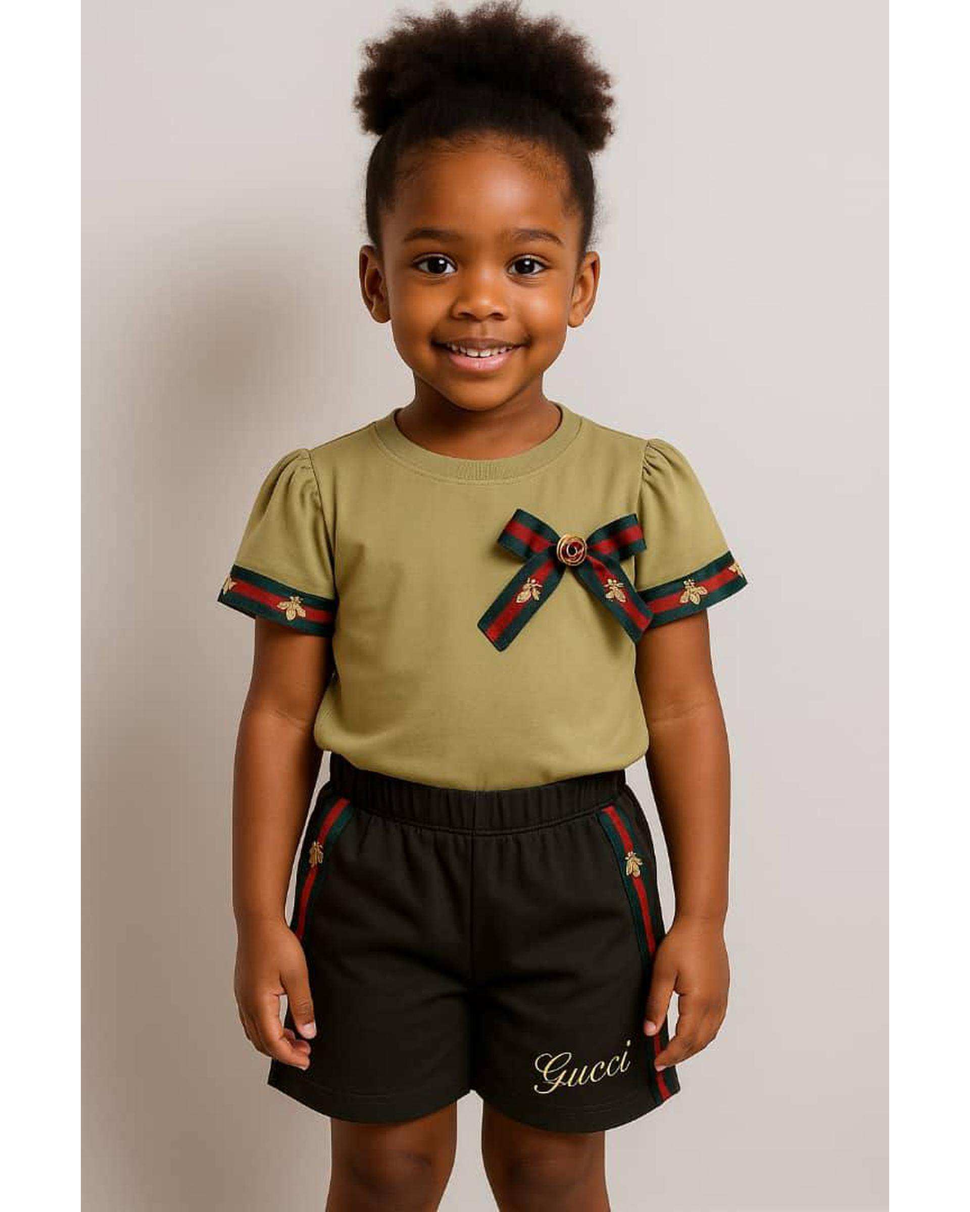 ست تی شرت و شلوارک دخترانه سبز الیزا کیدز Eliza Kids کد 460 طرح Gucci