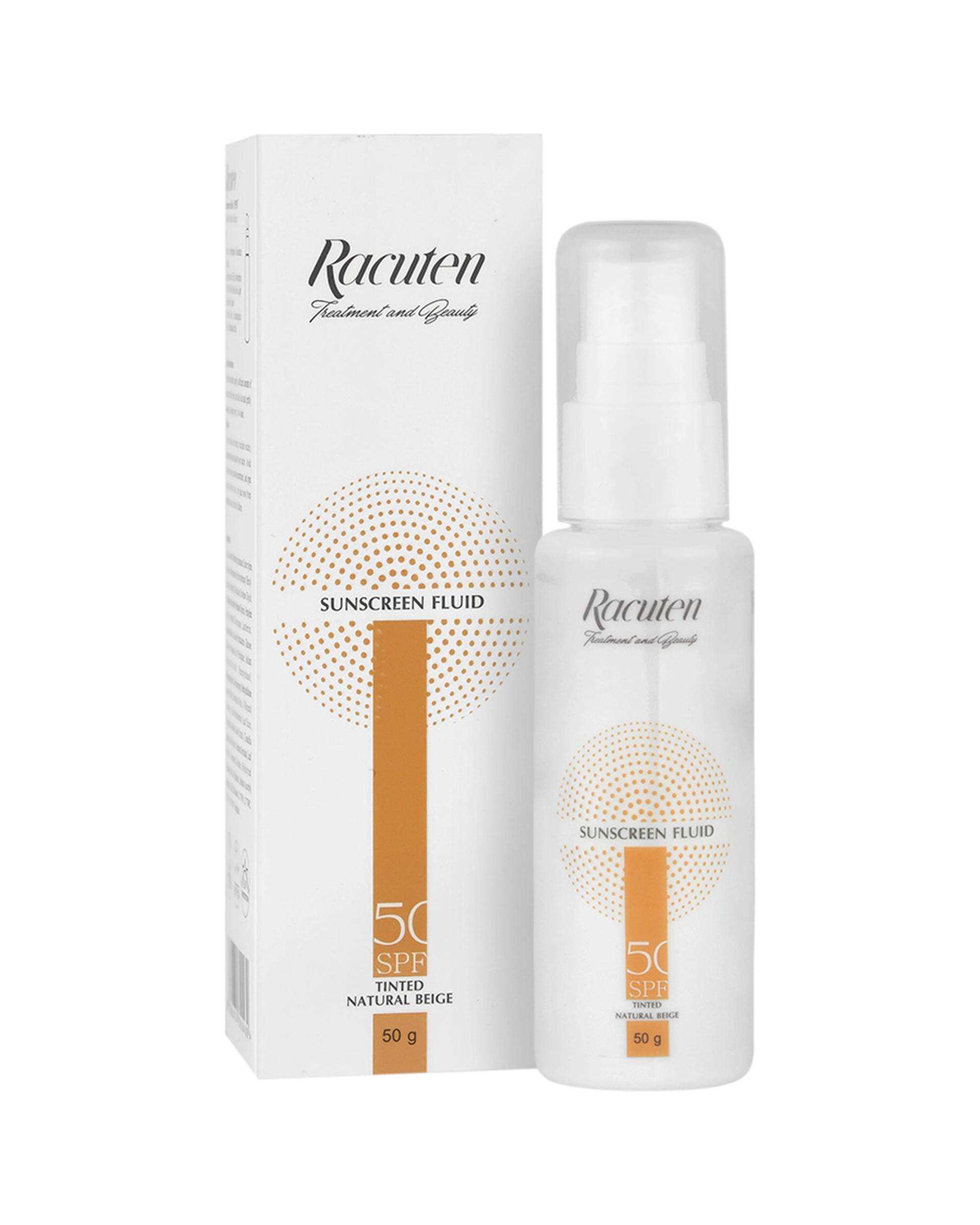 فلوئید ضد آفتاب SPF50 آبرسان راکوتن Racuten رنگ بژ طبیعی