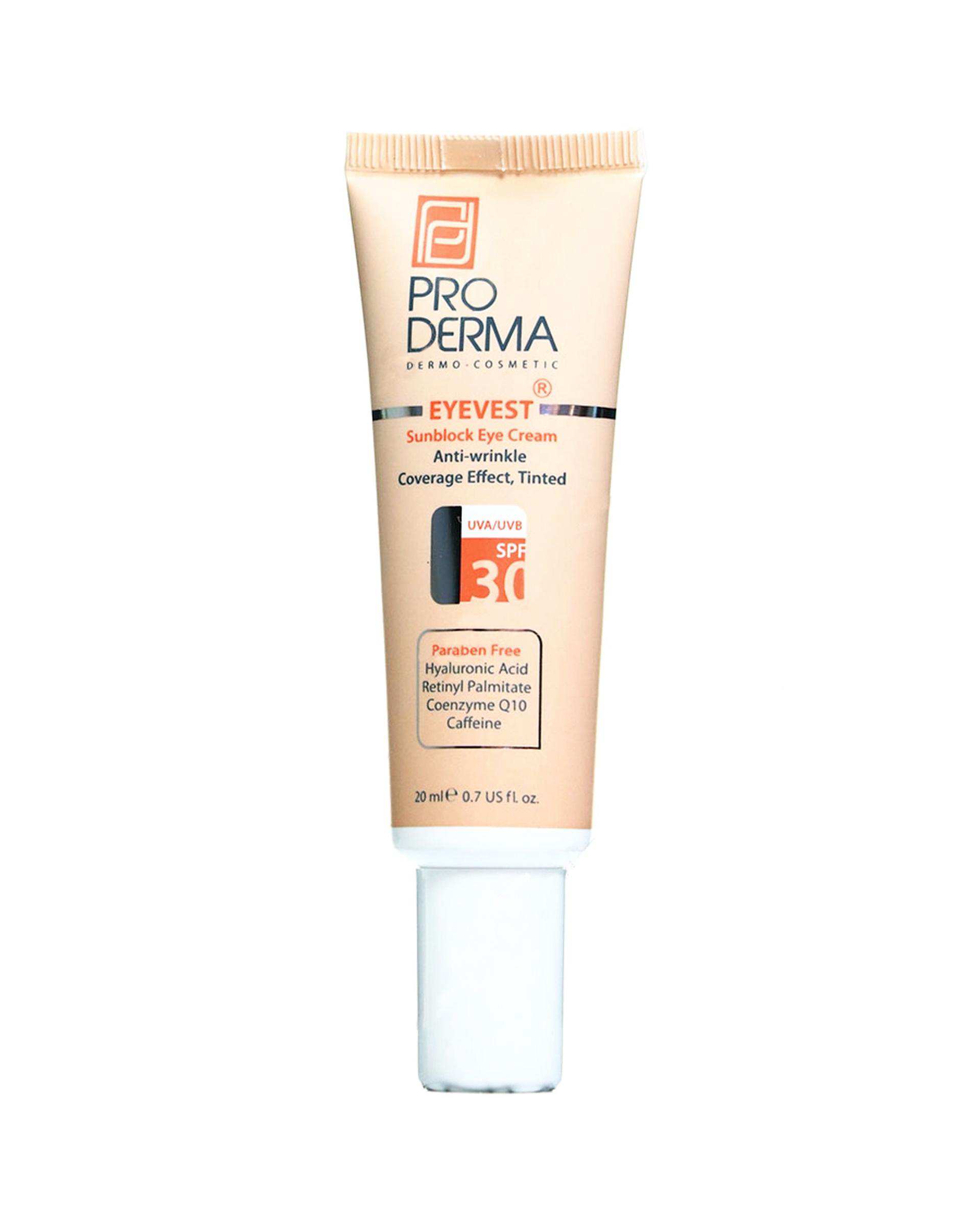 کرم پوشاننده و ضد چروک رنگی دور چشم SPF30 پرودرما Proderma بژ طبیعی 20ml