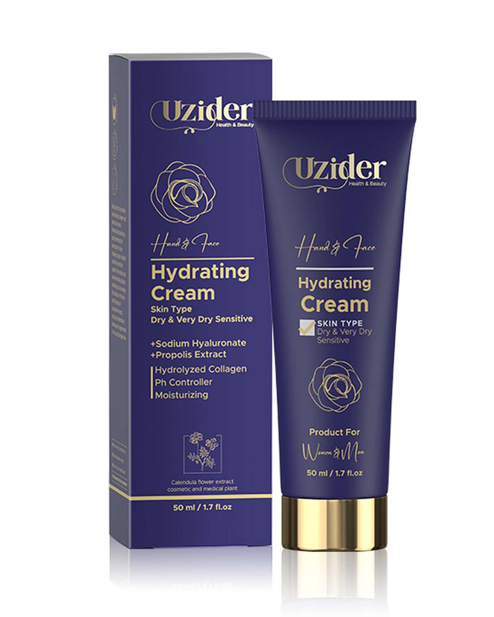 کرم آبرسان یوزیدر Uzider مناسب پوست های خشک و آسیب دیده حاوی کلاژن هیدرولیز شده 50ml