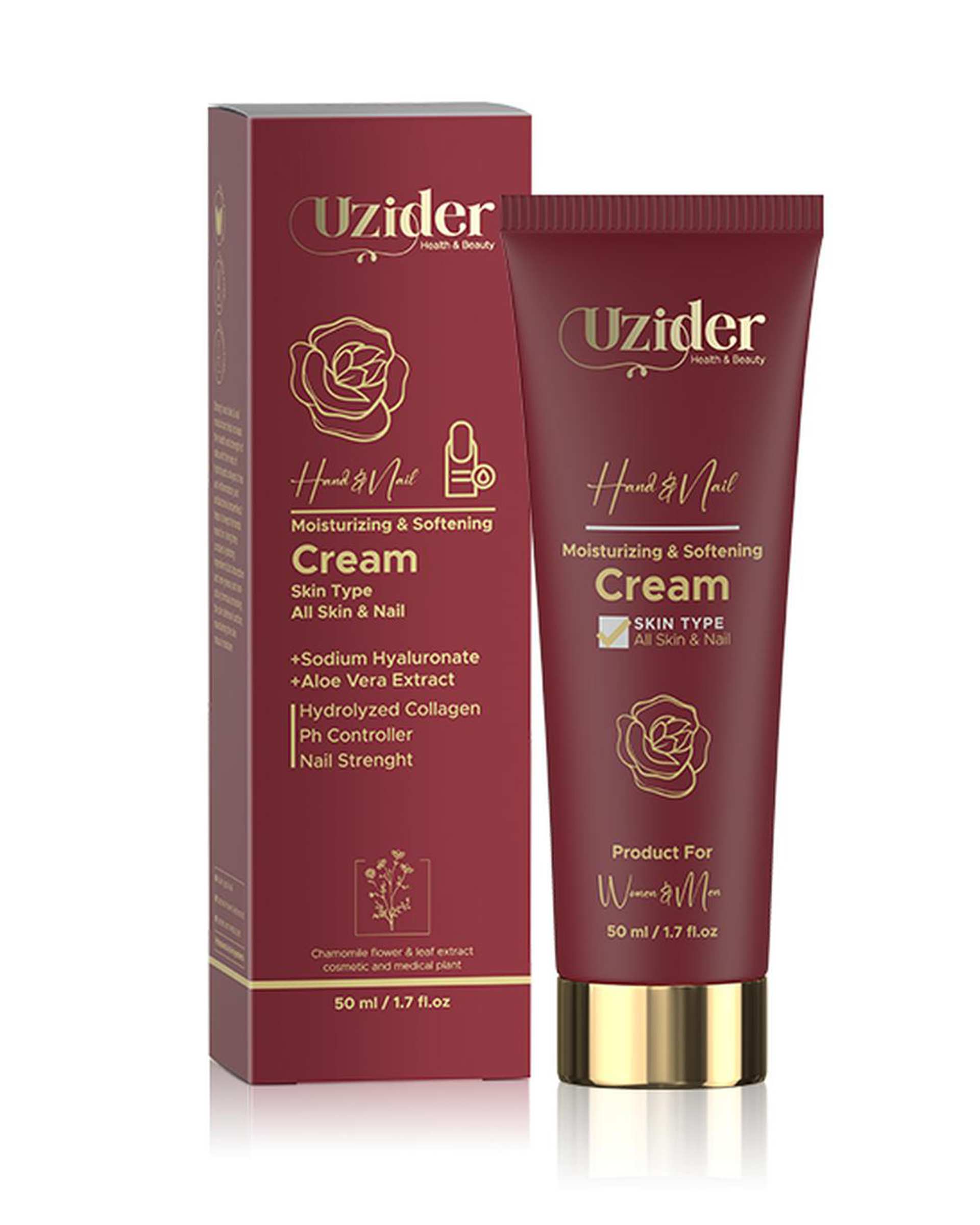 کرم نرم کننده و مرطوب کننده دست و ناخن یوزیدر Uzider حاوی کلاژن هیدرولیز شده 50ml
