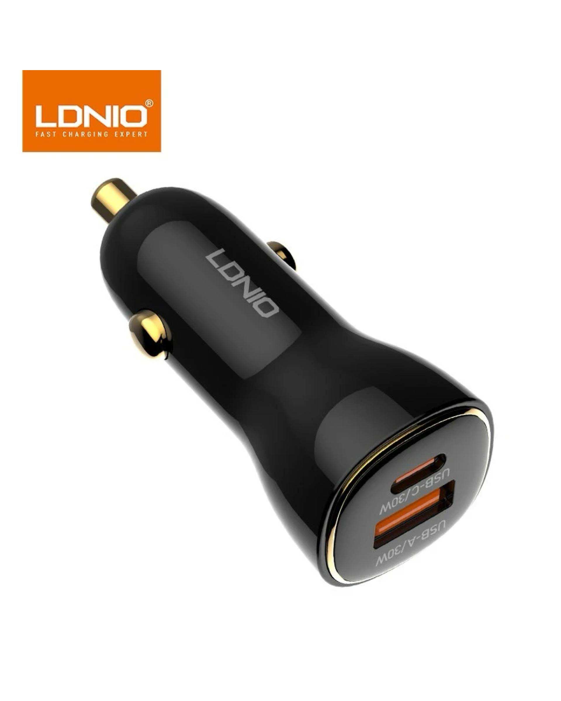 شارژر فندکی 60 وات مشکی الدینیو مدل C103 به همراه کابل USB-C
