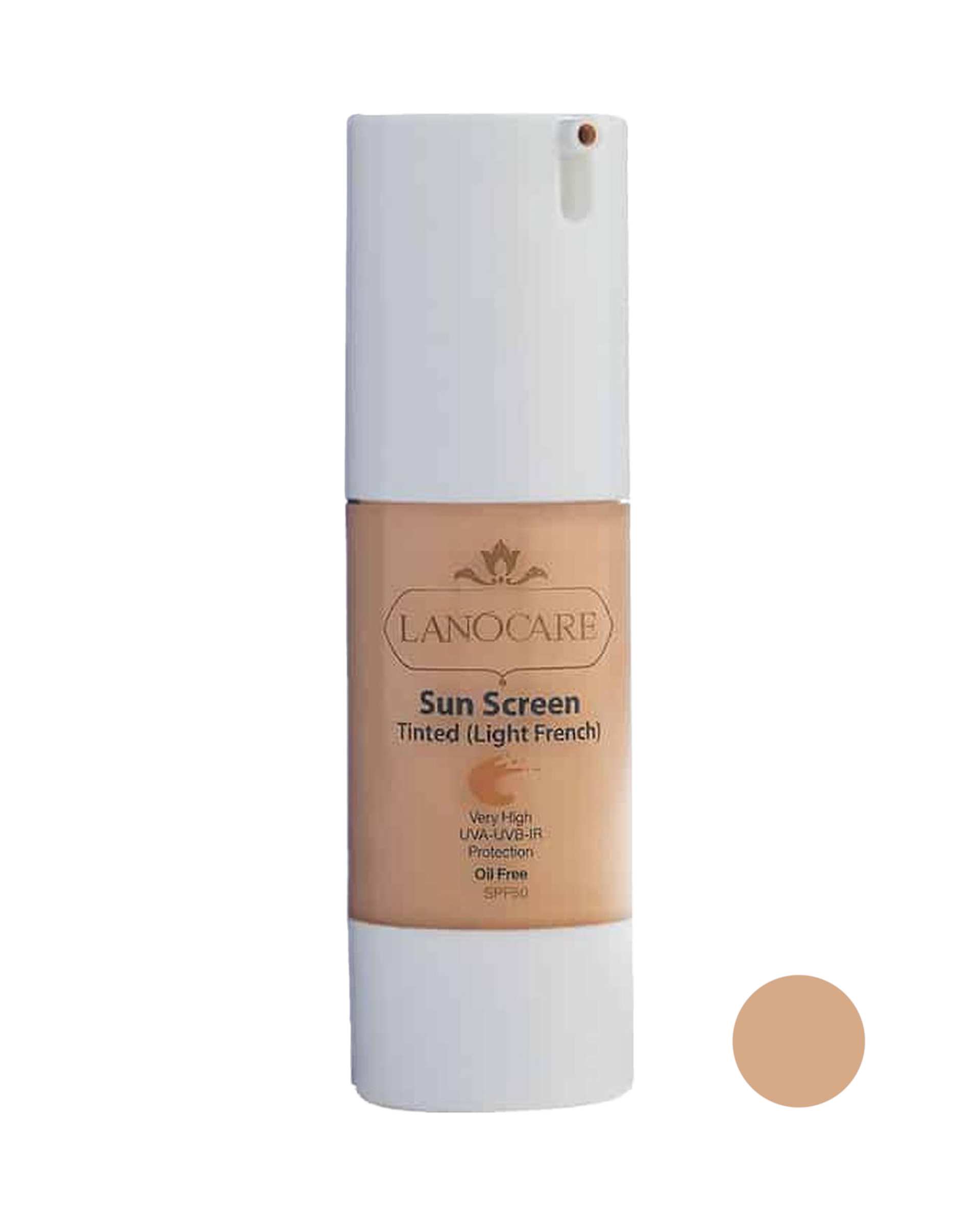 کرم ضد آفتاب رنگی SPF50 فاقد چربی لانوکر Lanocare مناسب انواع پوست حجم 30ml