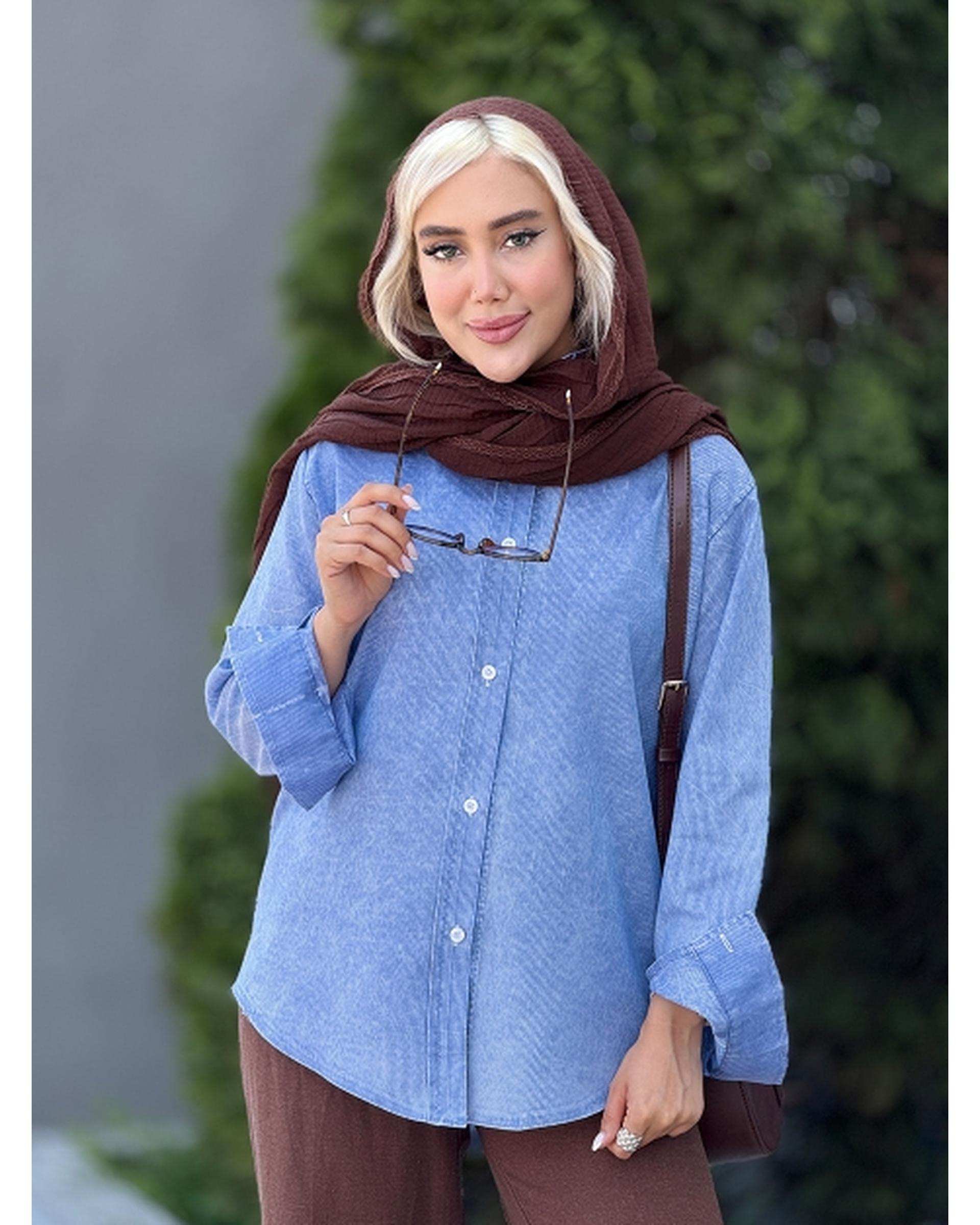 شومیز زنانه آبی کد 19034