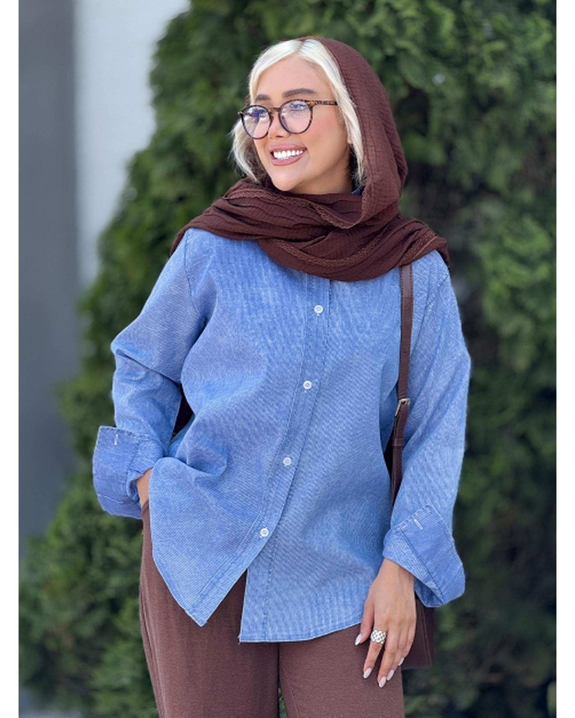 شومیز زنانه آبی کد 19034