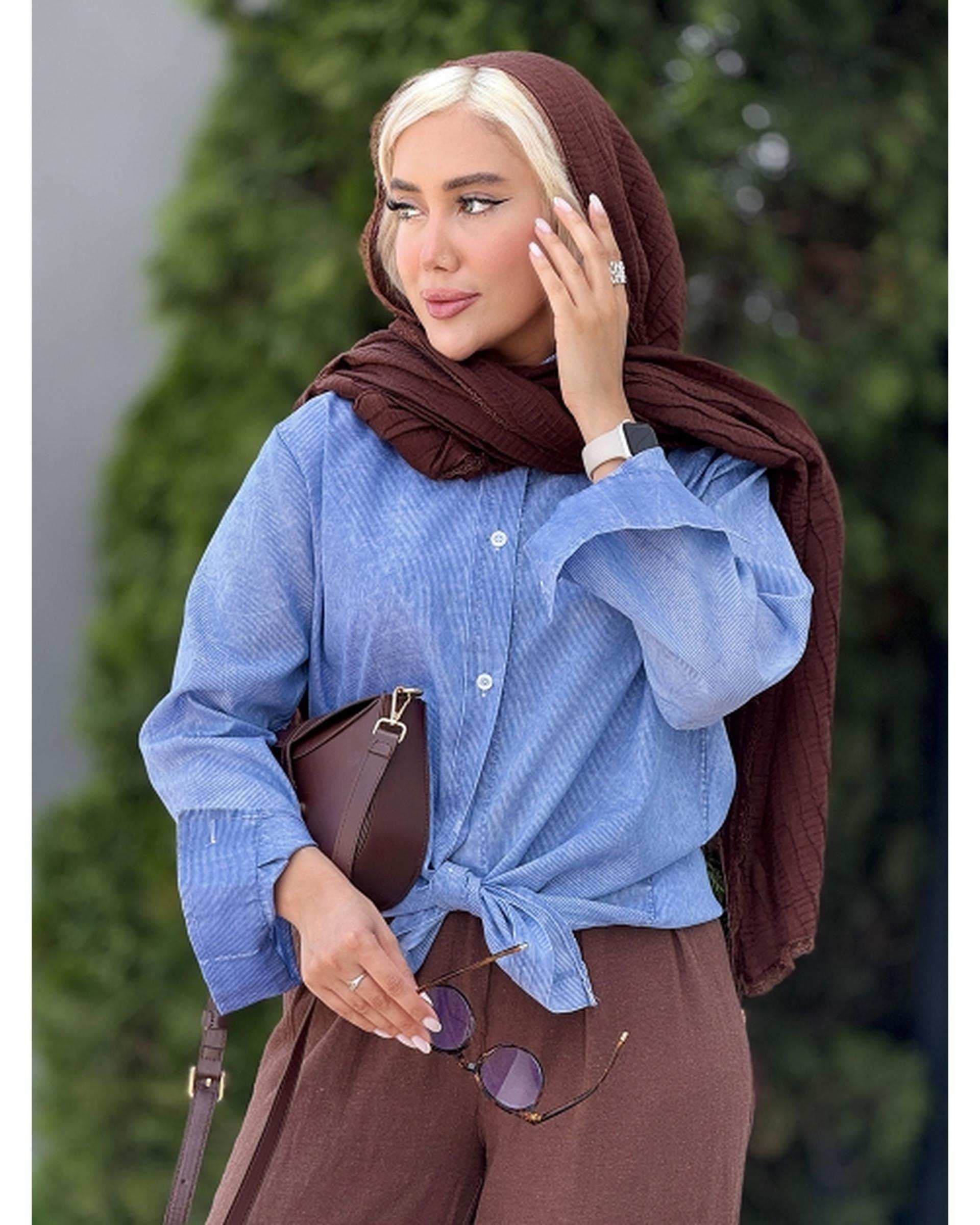 شومیز زنانه آبی کد 19034