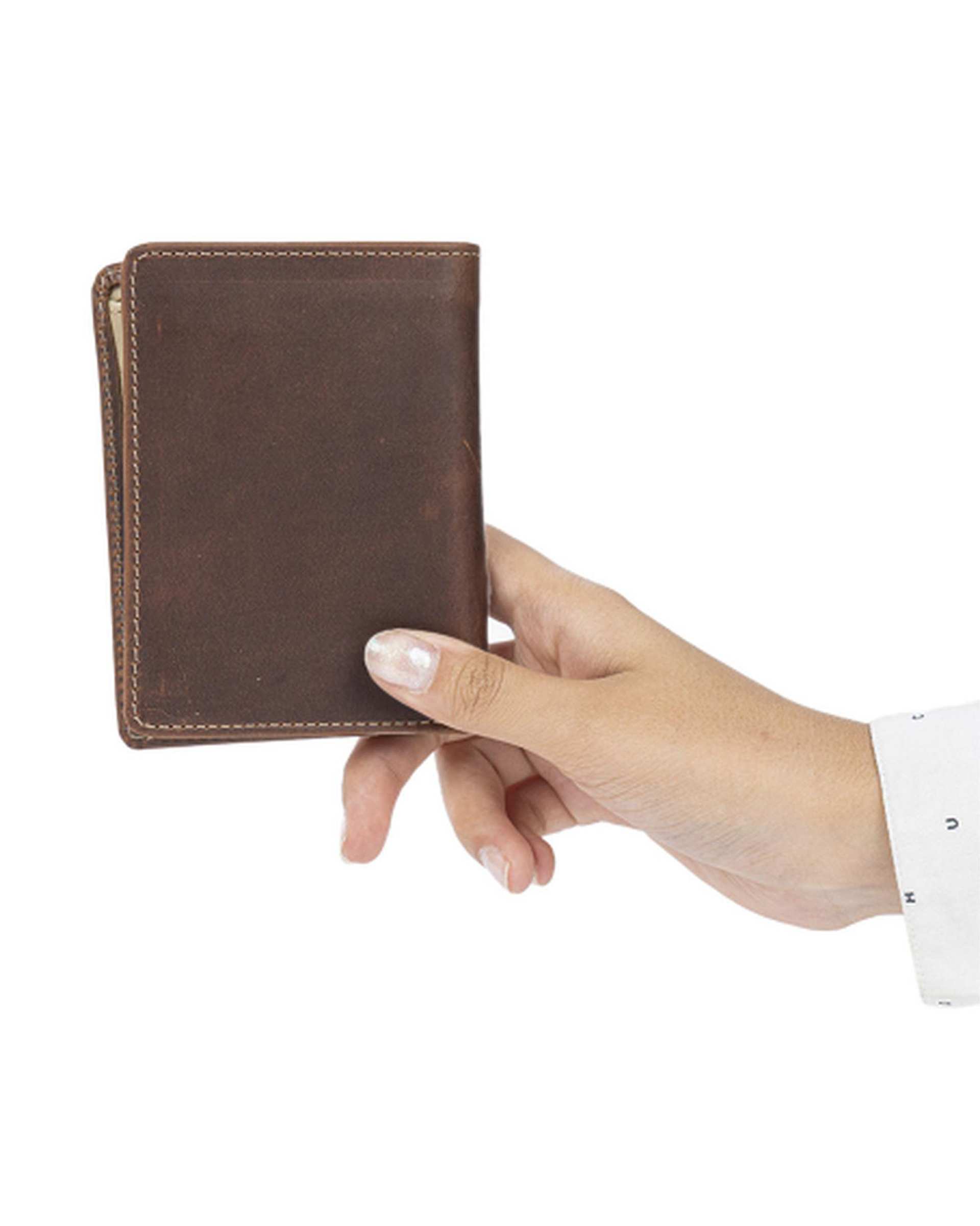 کیف پول چرم جیبی قهوه ای بیسراک Bisrak مدل مارون