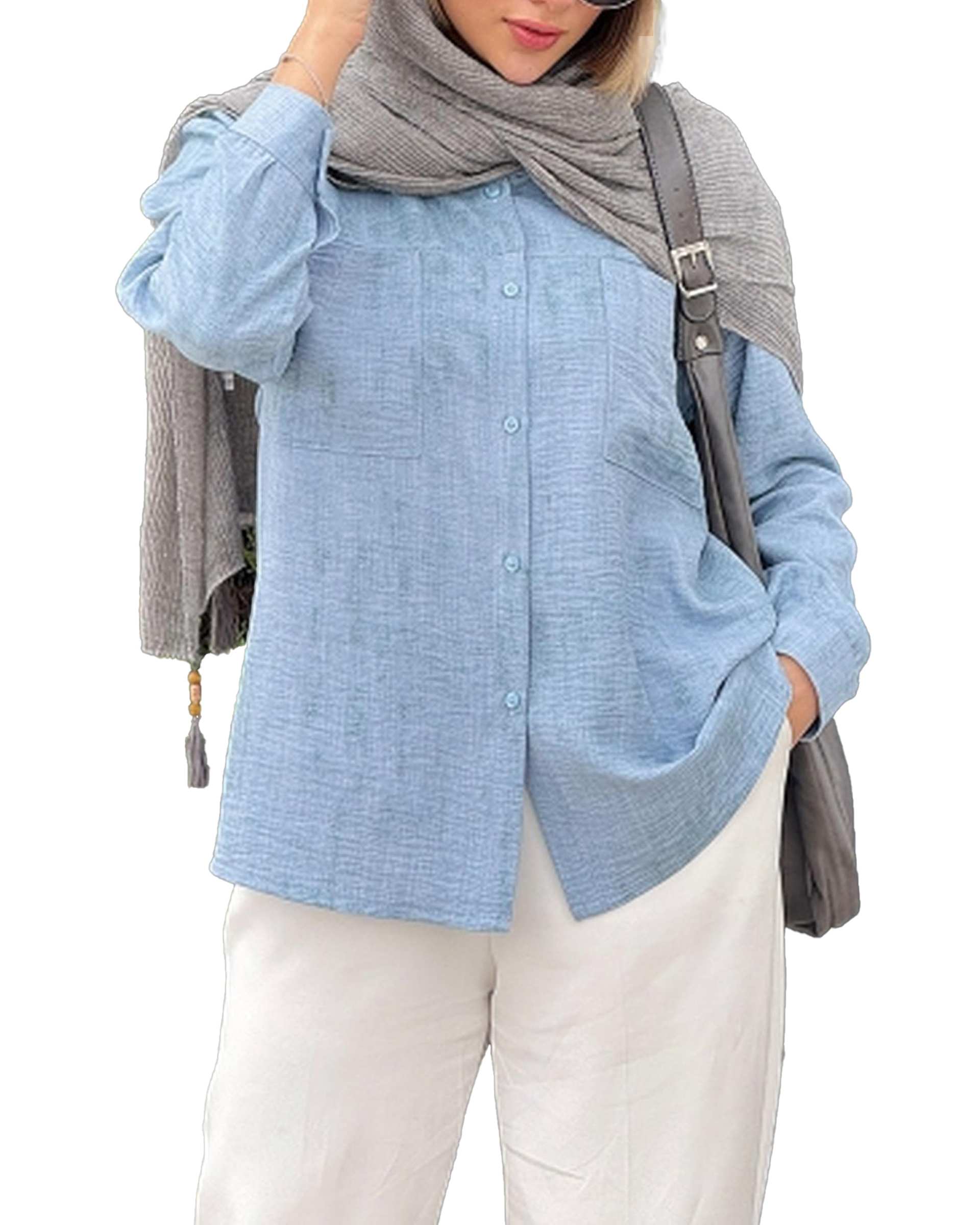 شومیز زنانه آبی روشن کد 18672 طرح صوفیا