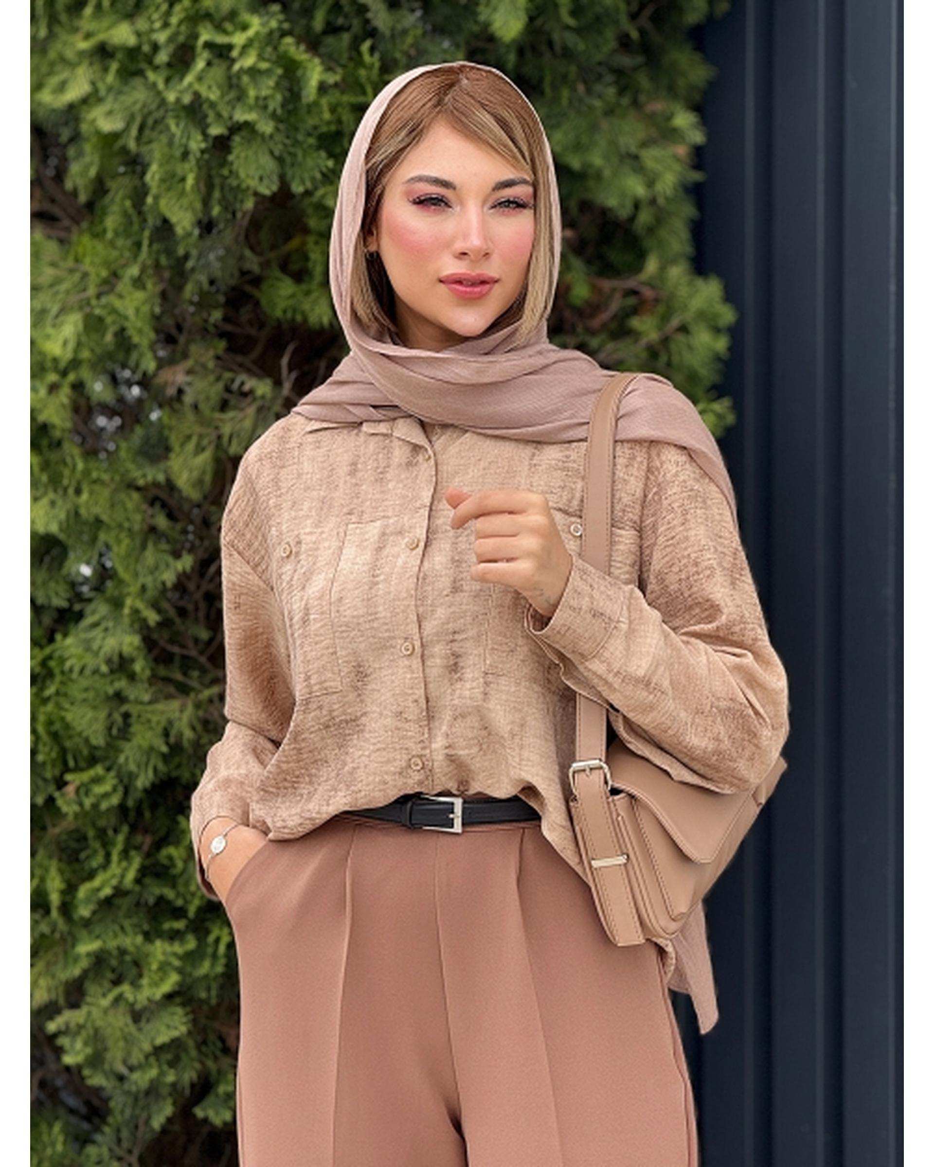 شومیز زنانه نسکافه ای کد 18672 طرح صوفیا