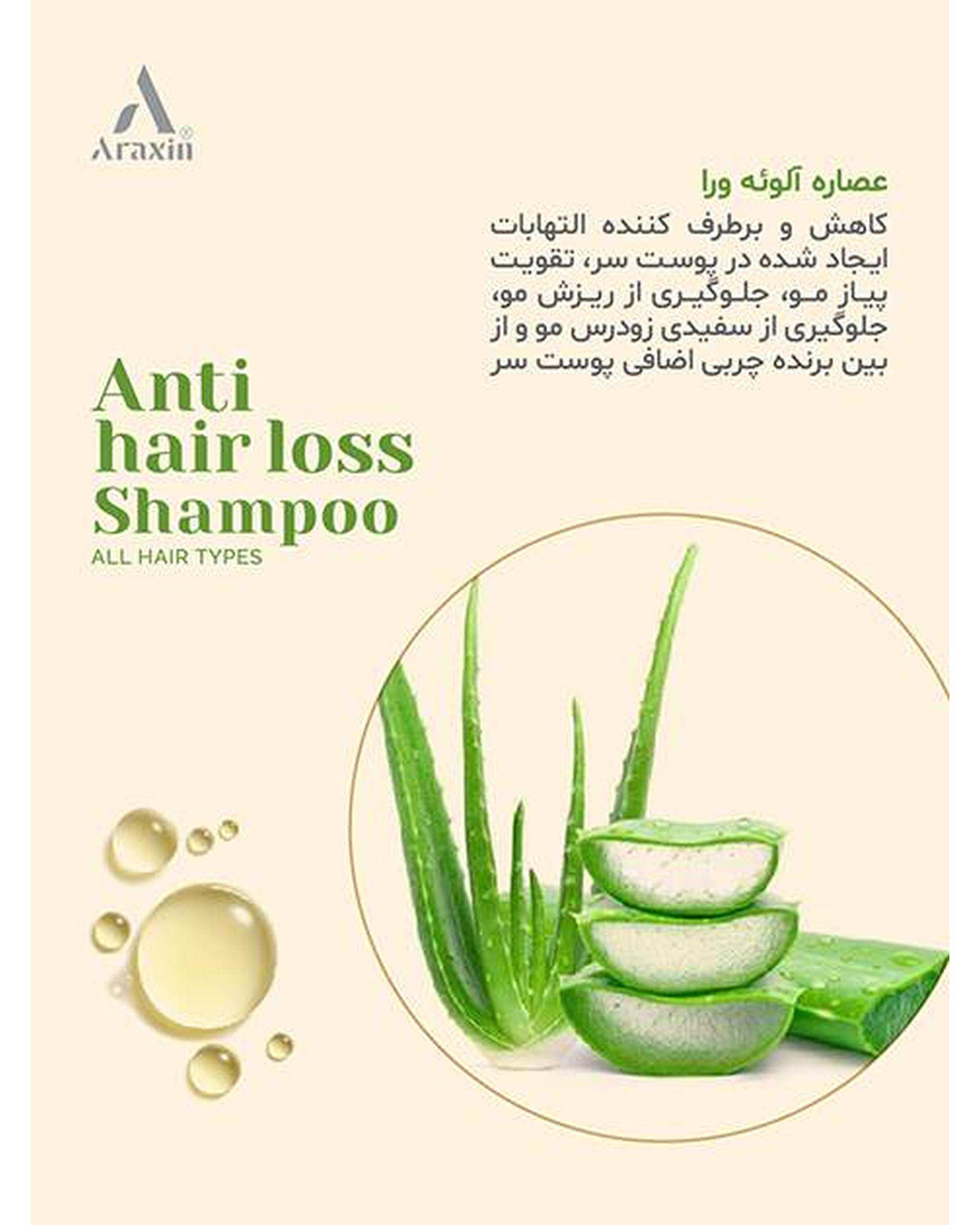 شامپو بدون سولفات تخصصی ضد ریزش و تقویت مو آراکسین Araxin مناسب انواع مو حجم 175ml