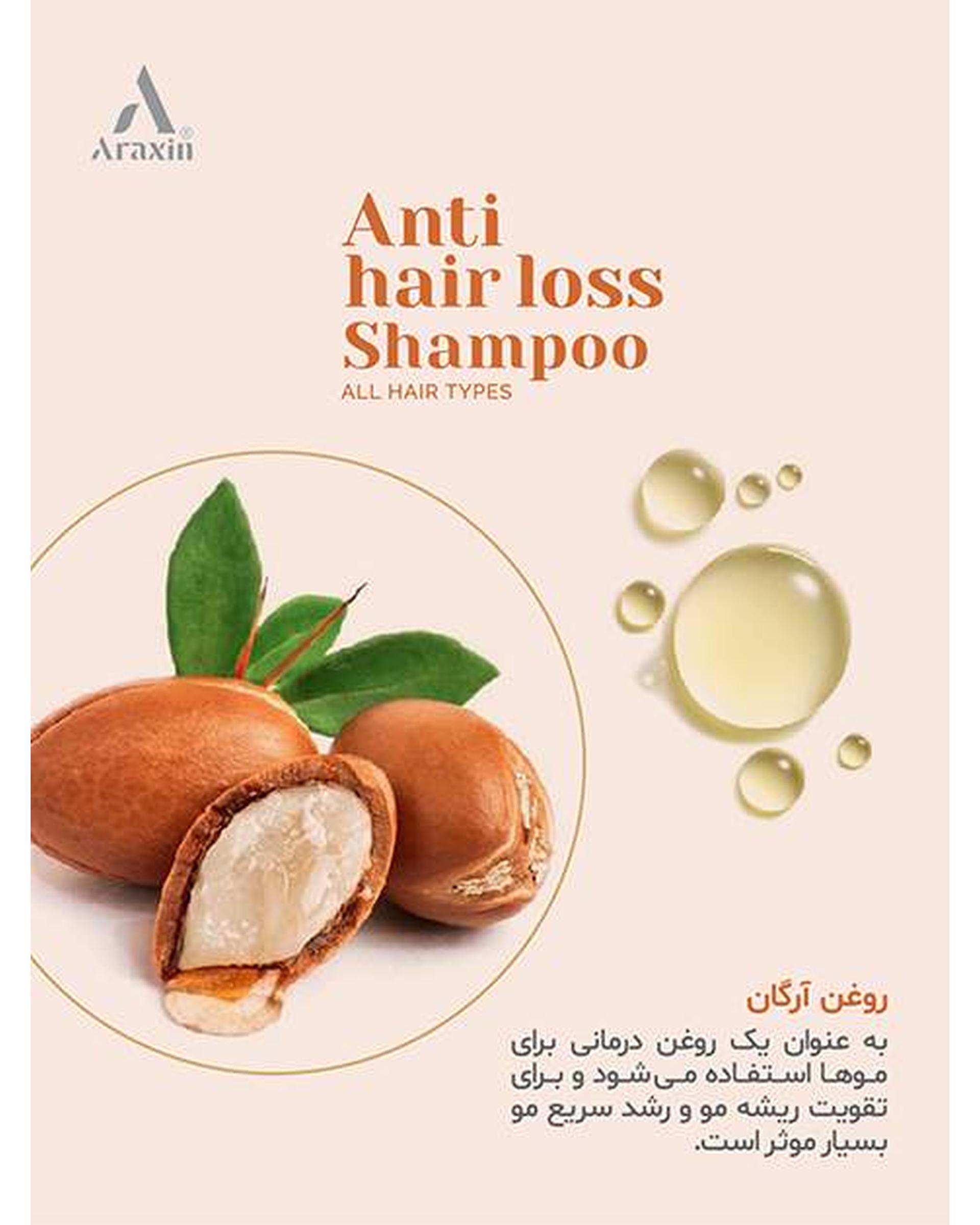 شامپو بدون سولفات تخصصی ضد ریزش و تقویت مو آراکسین Araxin مناسب انواع مو حجم 175ml