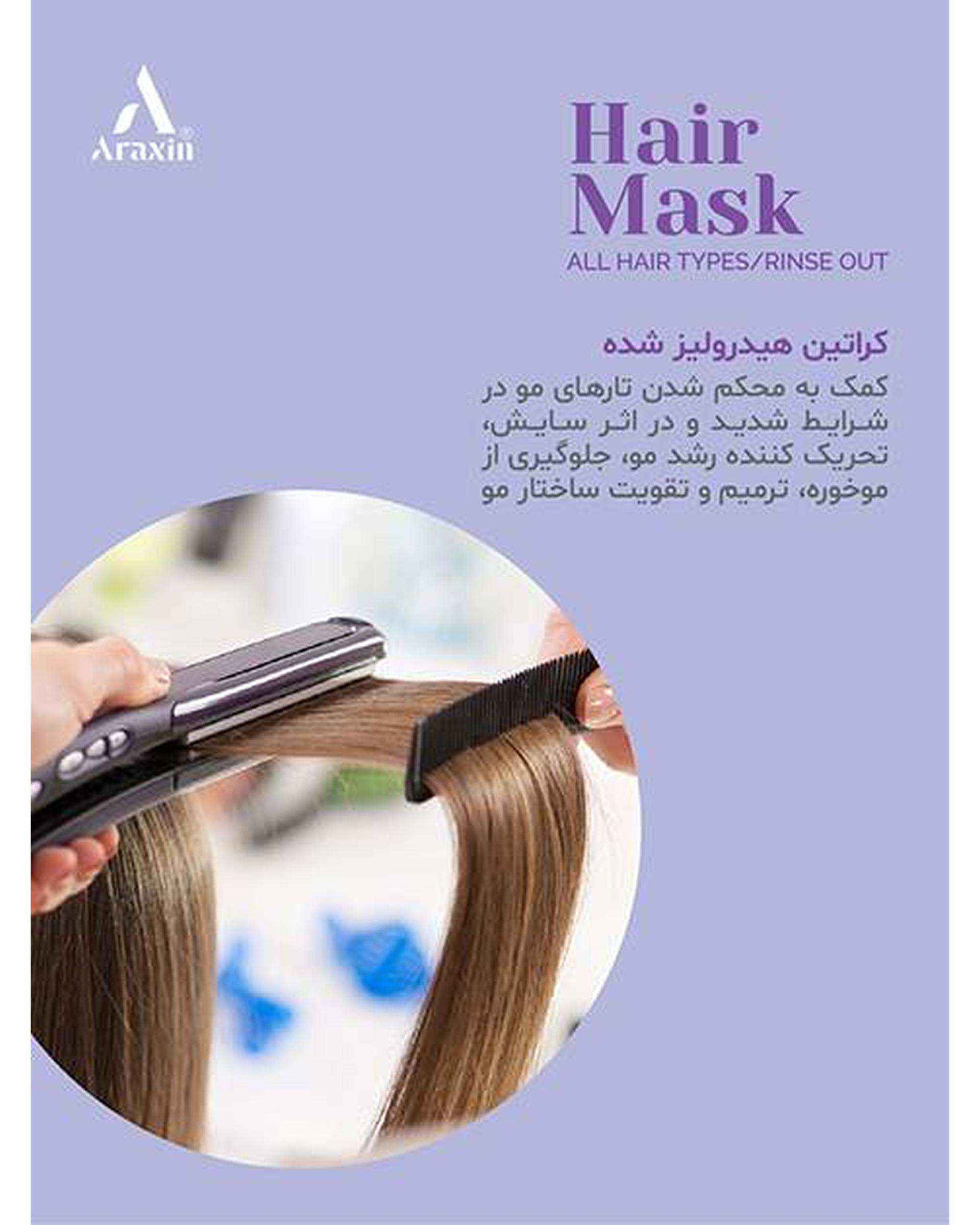 ماسک مو بدون سولفات گیاهی 12 کاره آراکسین Araxin مناسب انواع مو حجم 175ml