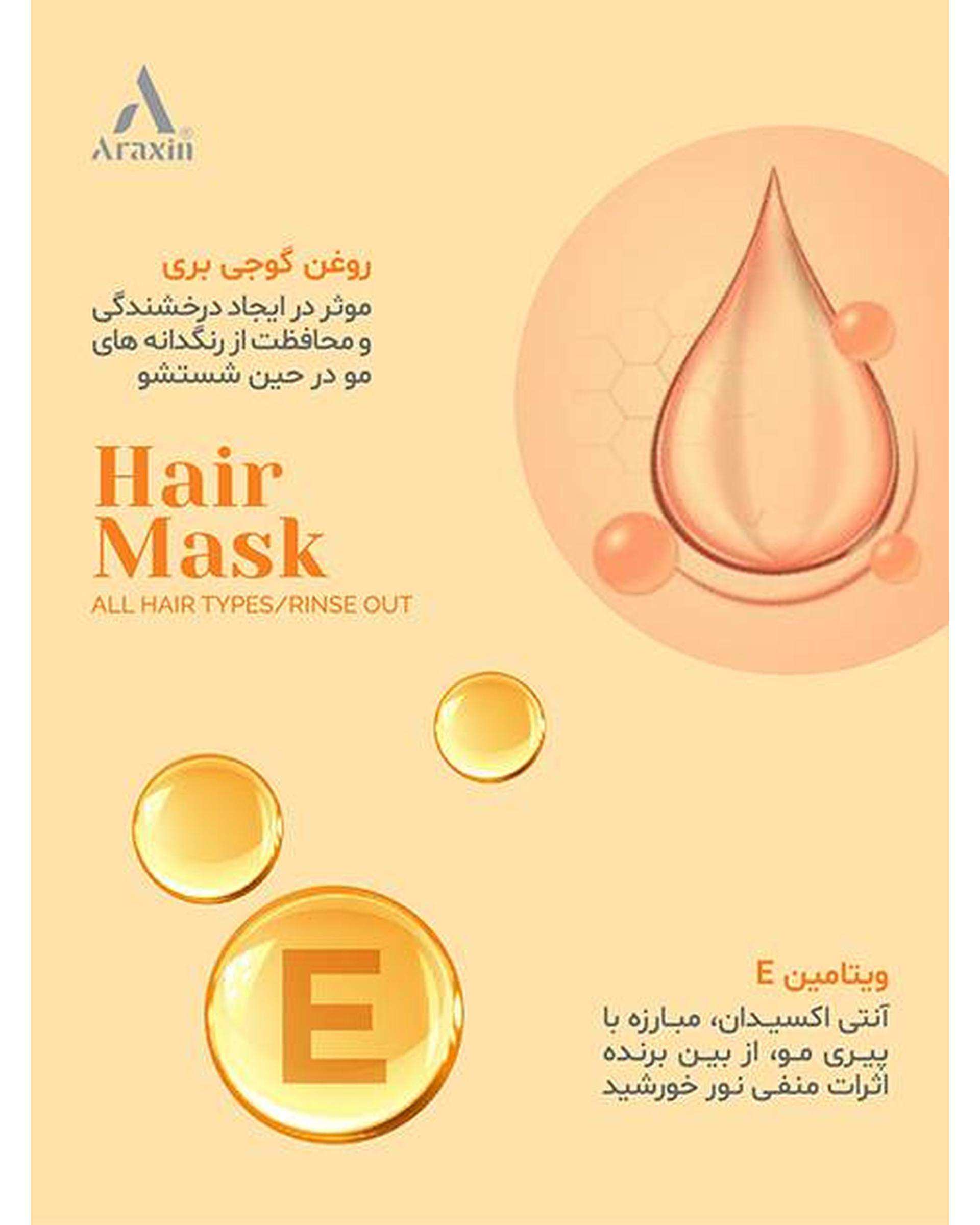 ماسک مو بدون سولفات گیاهی 12 کاره آراکسین Araxin مناسب انواع مو حجم 175ml